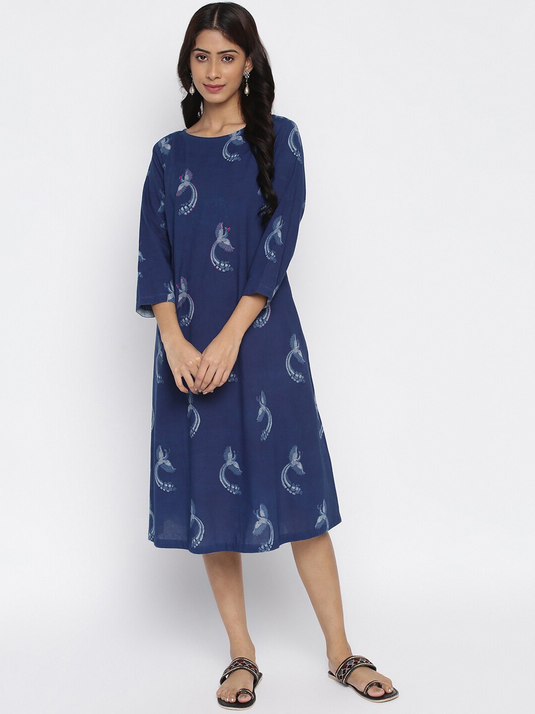 

Fabindia Navy Blue A-Line Midi Dress
