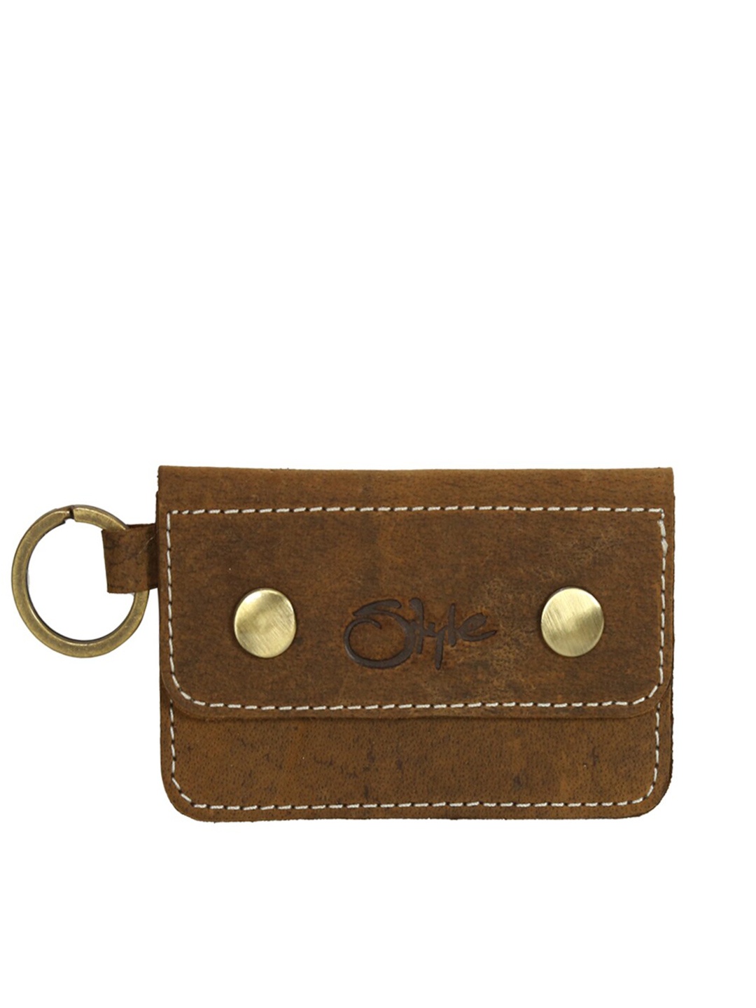 

Style SHOES Unisex Tan Genuine Leather Keyring Card Holder