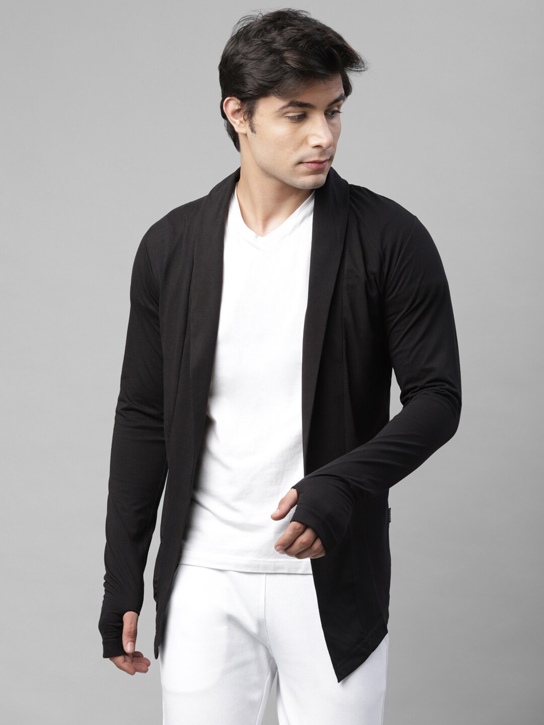 

Rigo Men Black Cotton Longline Shrug