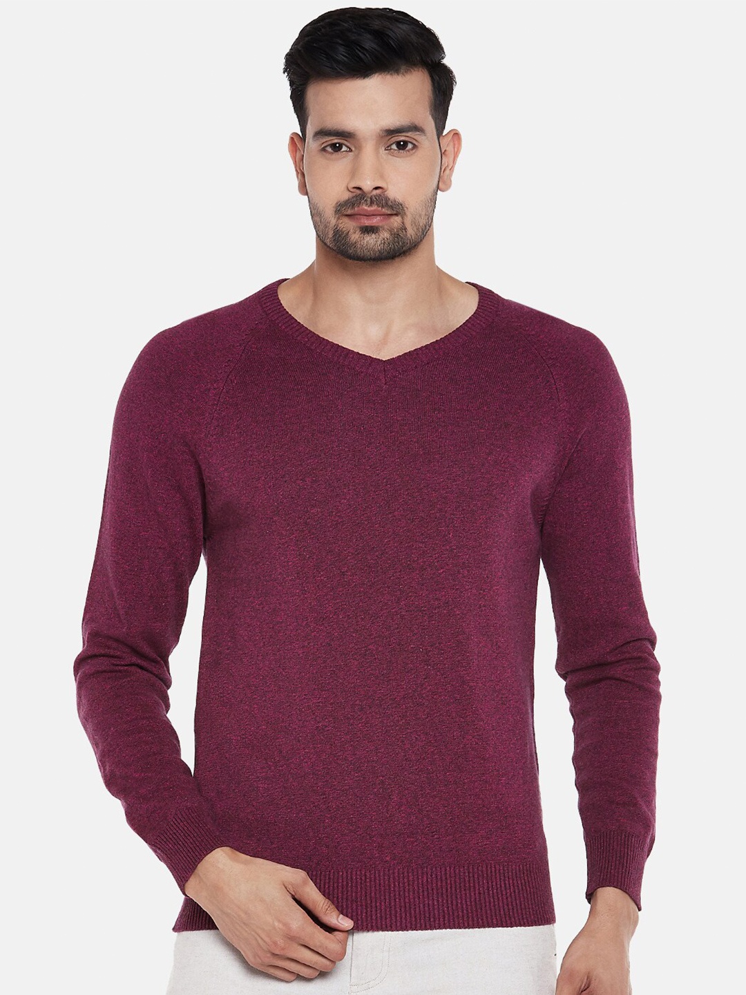

BYFORD by Pantaloons Men Burgundy Pure Cotton Pullover Sweater