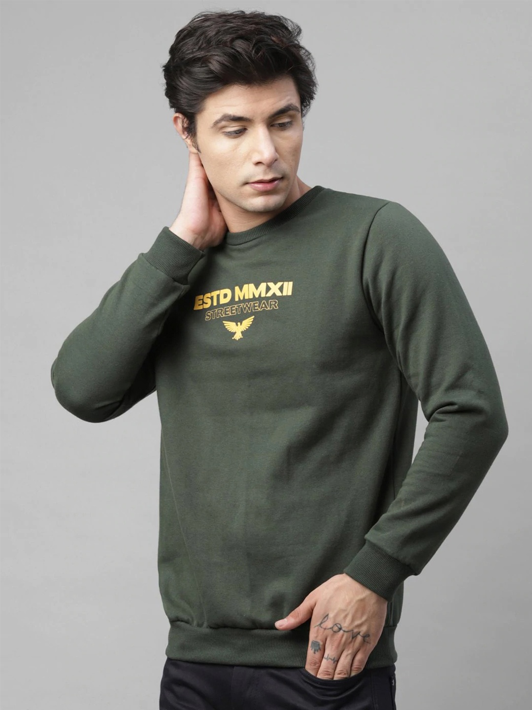 

Rigo Men Printed Fleece Casual Pullover Sweatshirt, Green