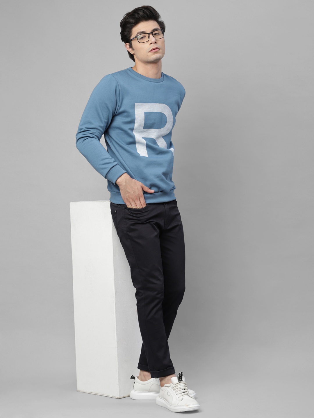 

Rigo Men Printed Fleece Pullover Casual Sweatshirt, Blue