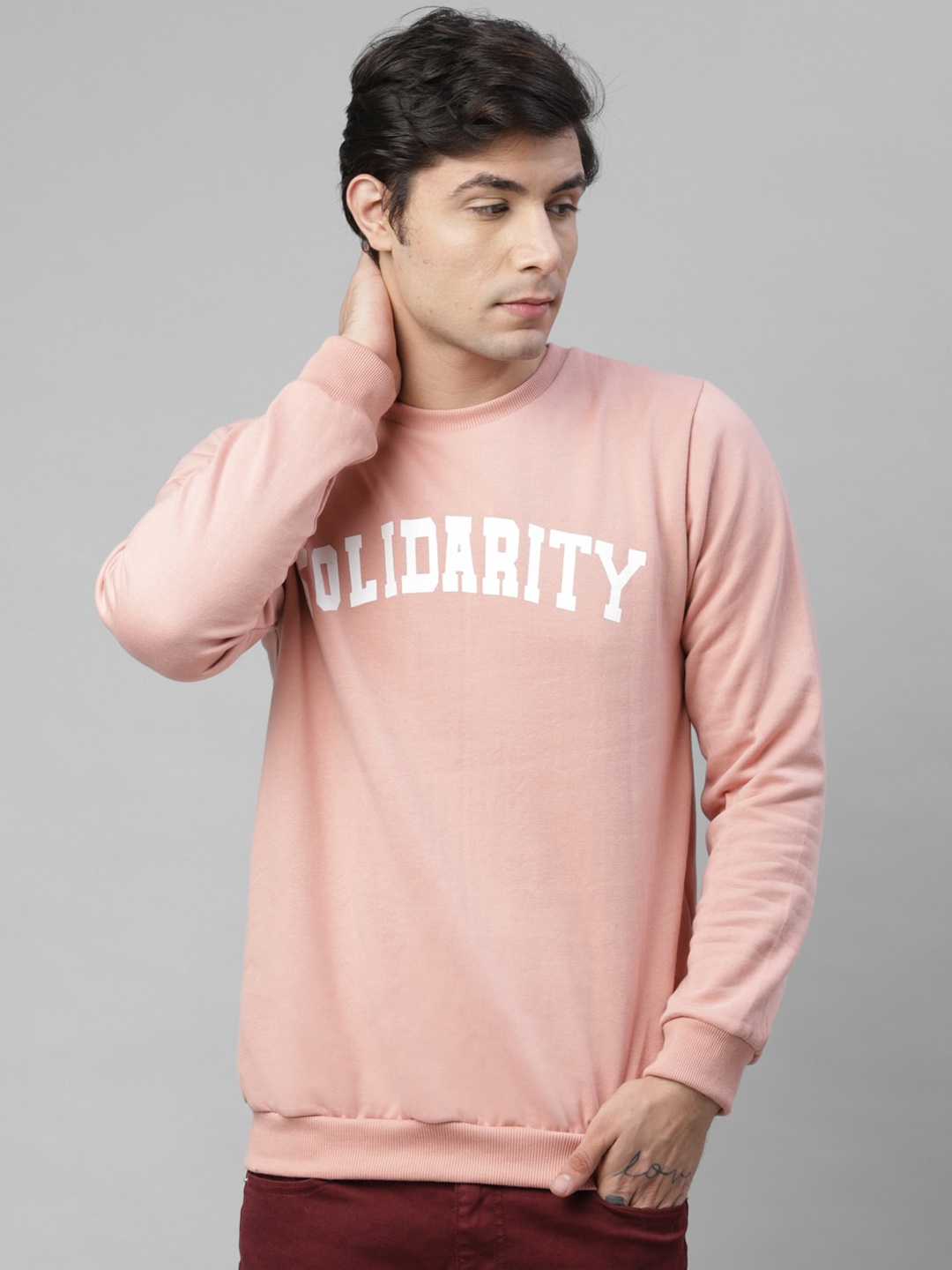 

Rigo Men Printed Fleece Casual Pullover Sweatshirt, Coral