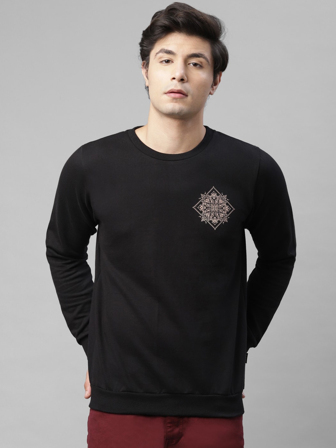 

Rigo Men Printed Fleece Pullover Casual Sweatshirt, Black