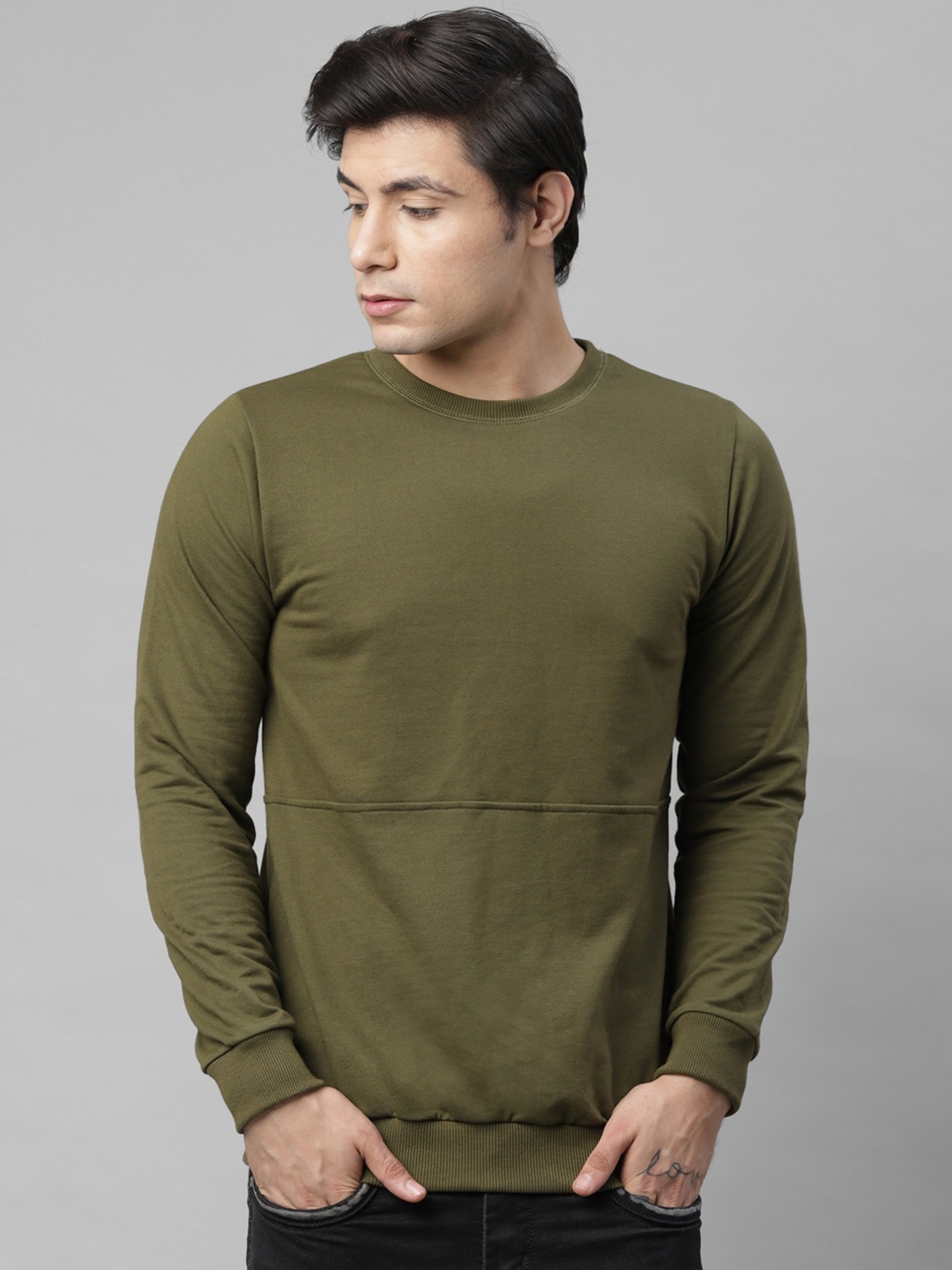 

Rigo Men Solid Casual Pullover Sweatshirt, Olive