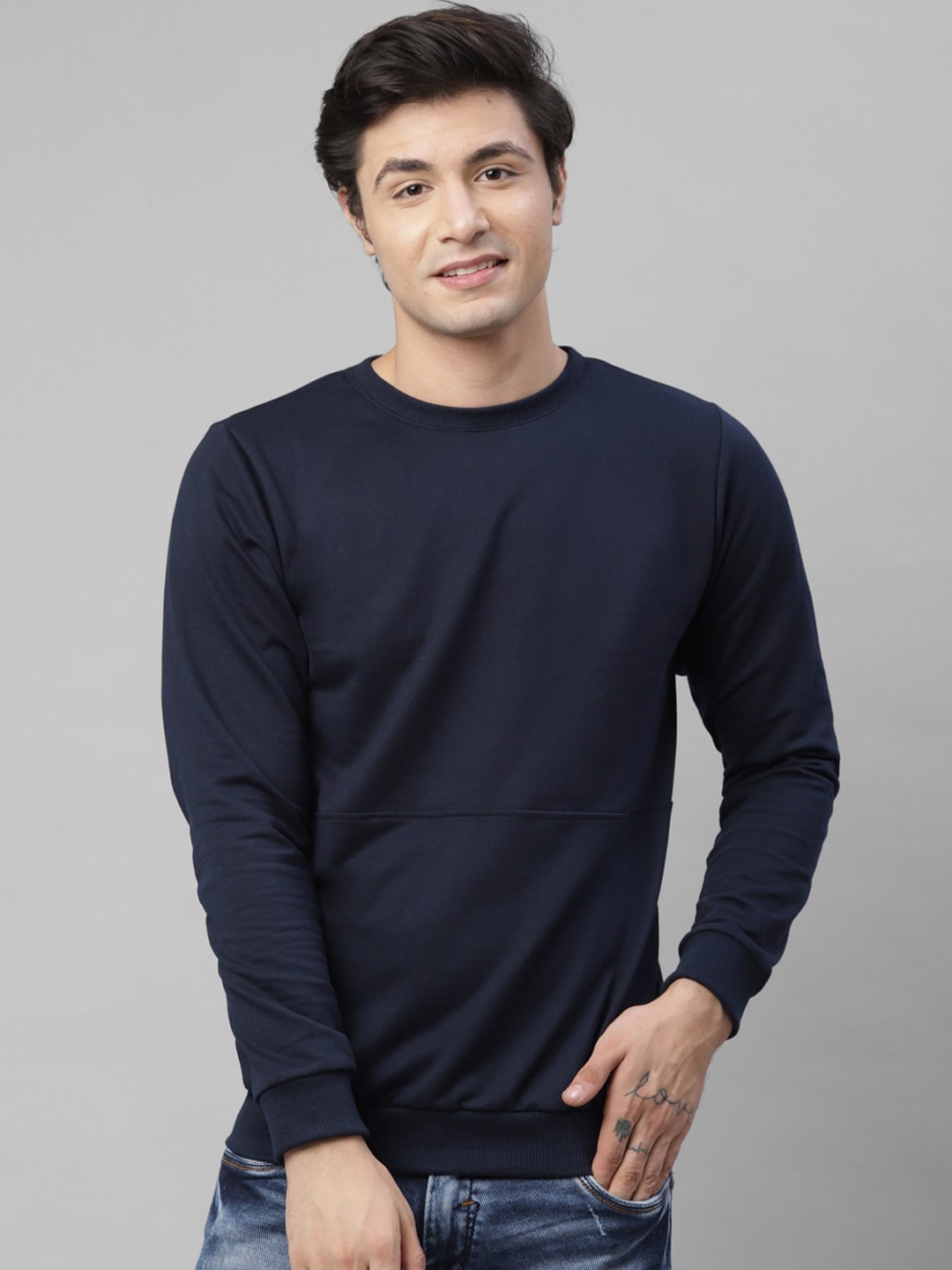 

Rigo Solid Pullover Casual Sweatshirt, Navy blue