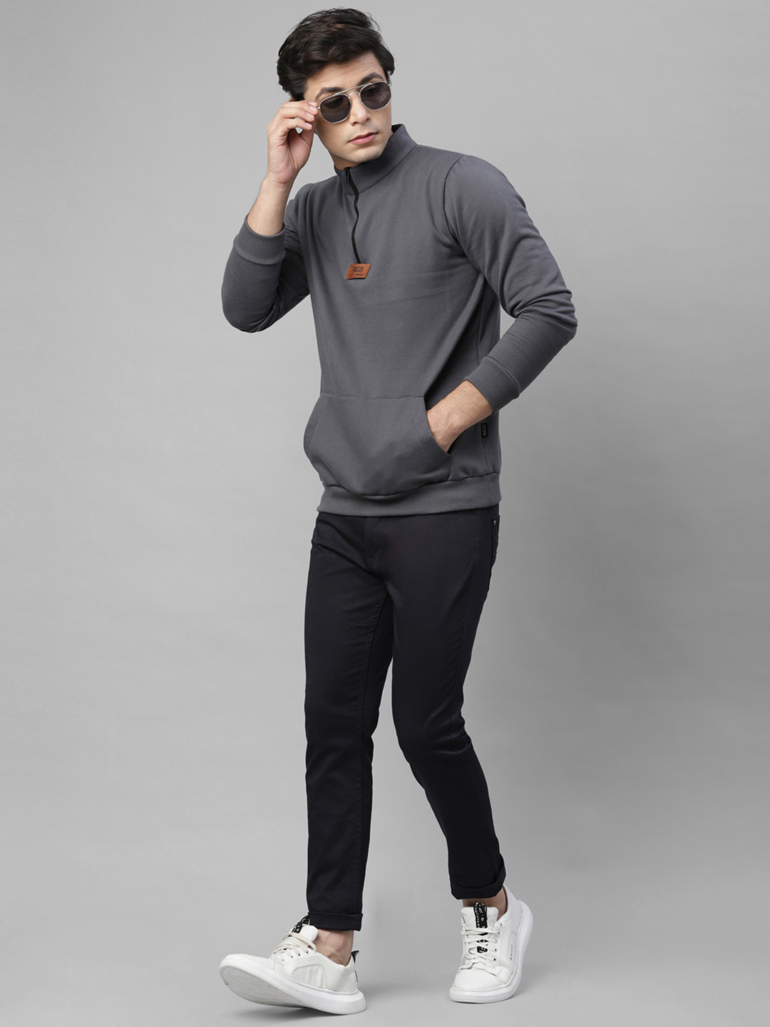 

Rigo Solid Pullover Casual Sweatshirt, Grey