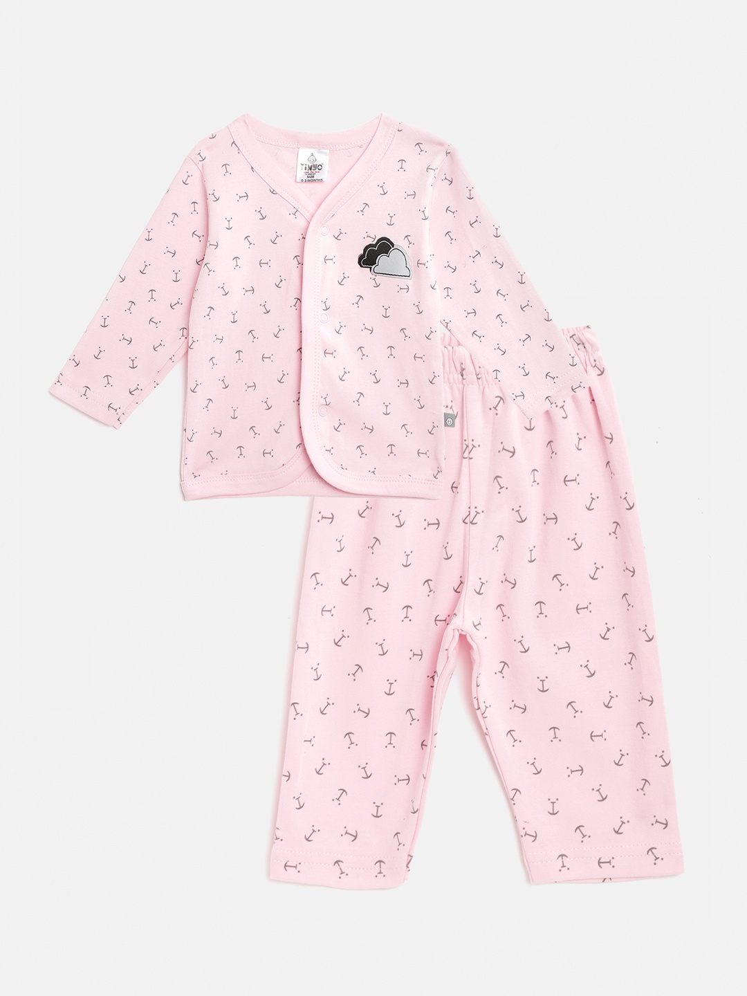 

TINYO Unisex Kids Pink & Black Printed Night suit