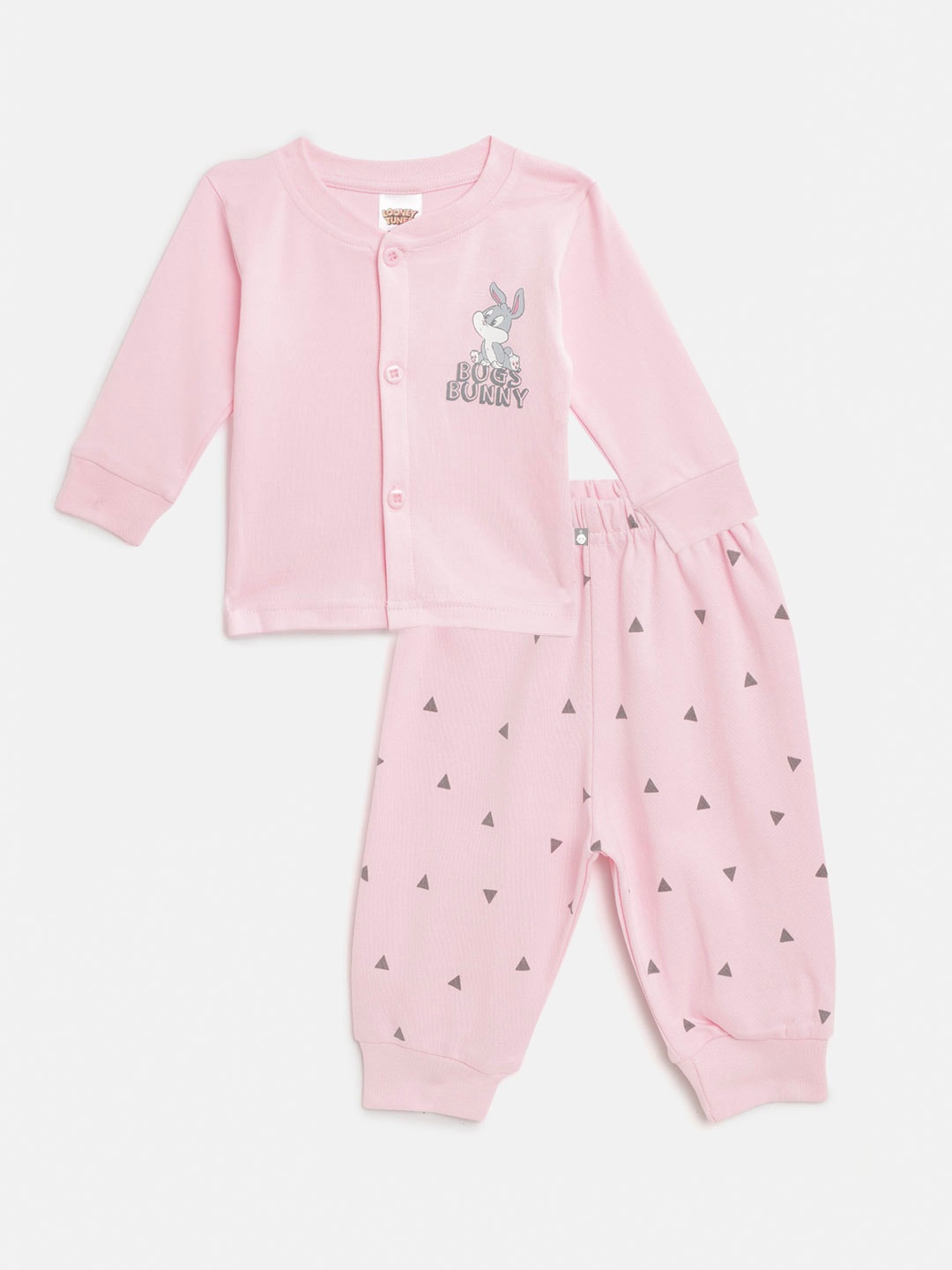 

TINYO Unisex Kids Pink & Charcoal Printed Night suit