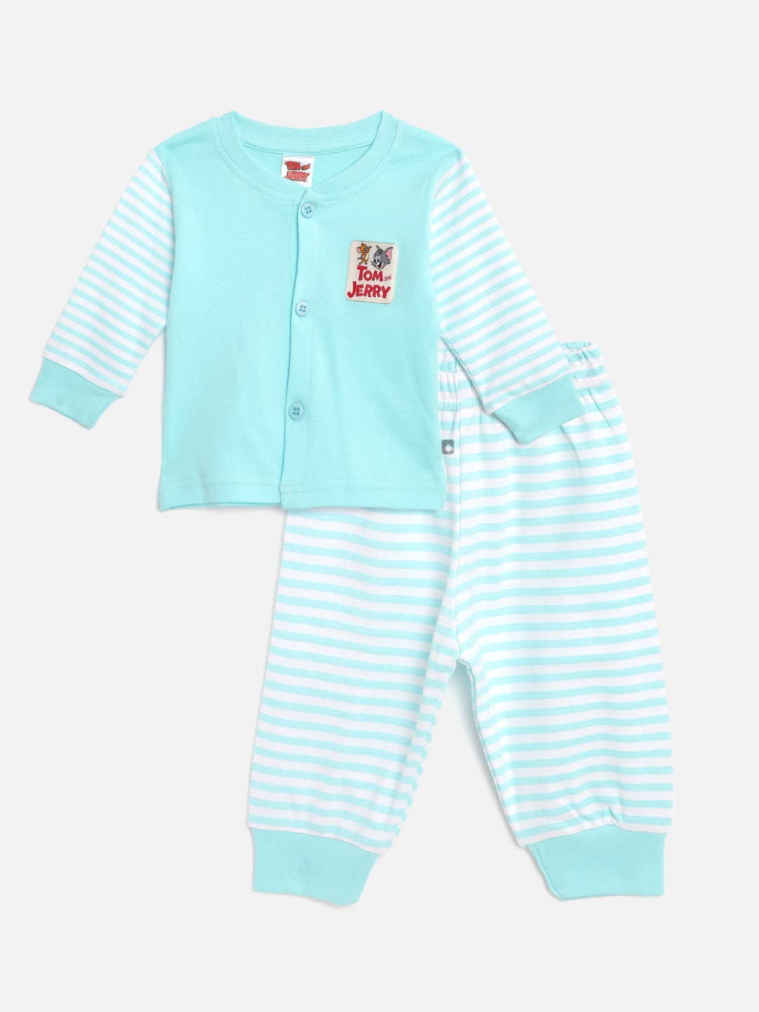 

TINYO Infant Boys Blue & White Solid Cotton T-shirt & Joggers
