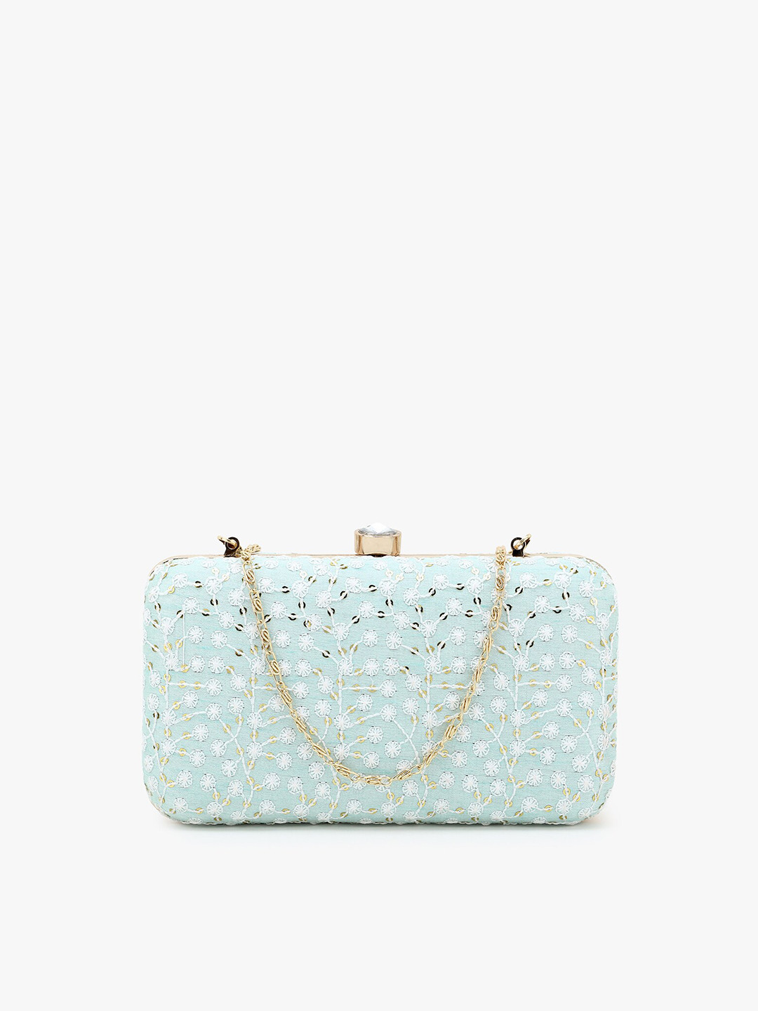 

Anekaant Blue & White Embroidered Box Clutch