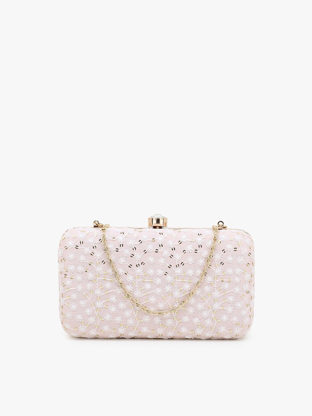 

Anekaant Woman Pink & White Embellished Box Clutch