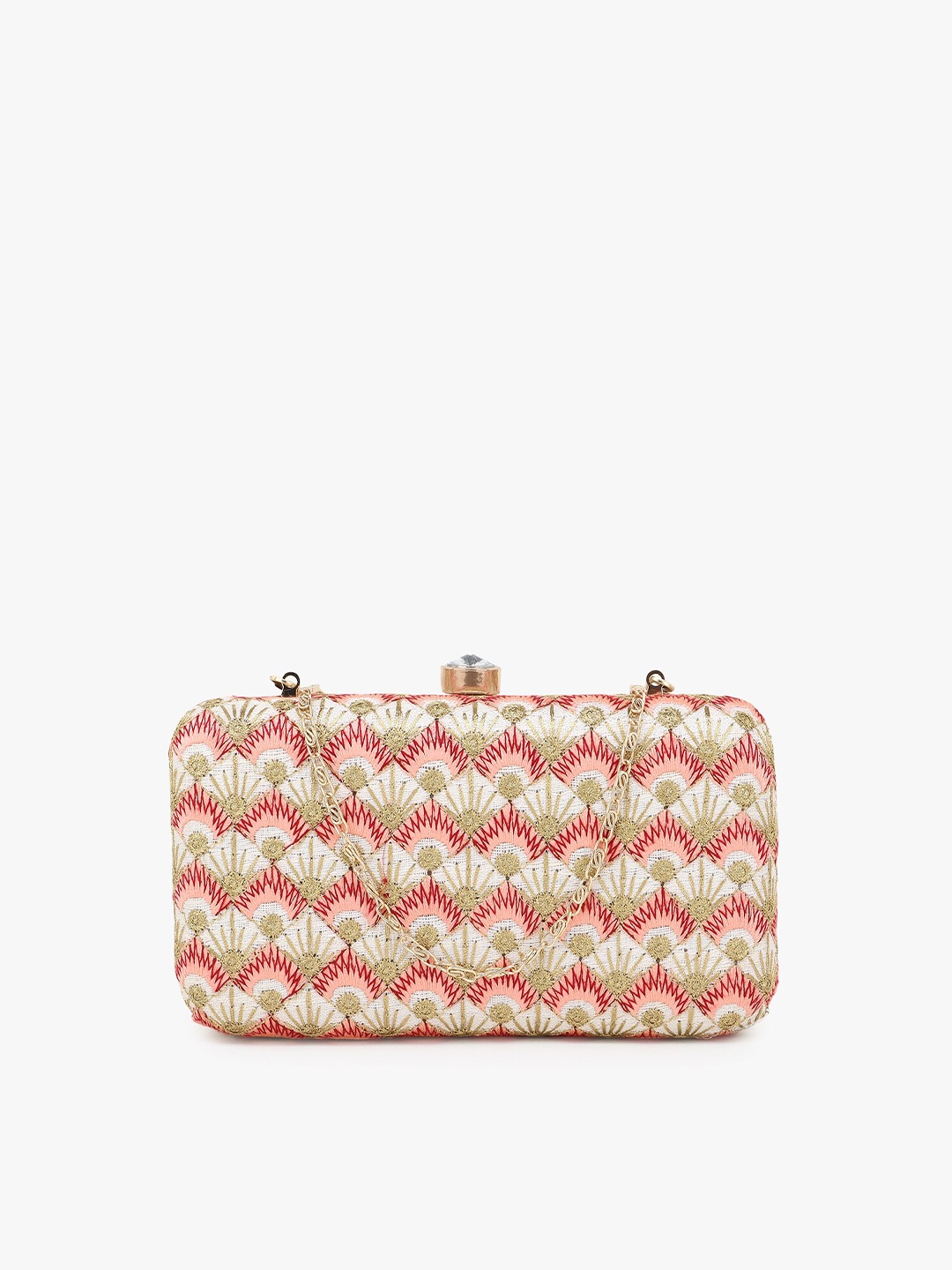 

Anekaant Women Peach-Coloured & Red Embroidered Box Clutch