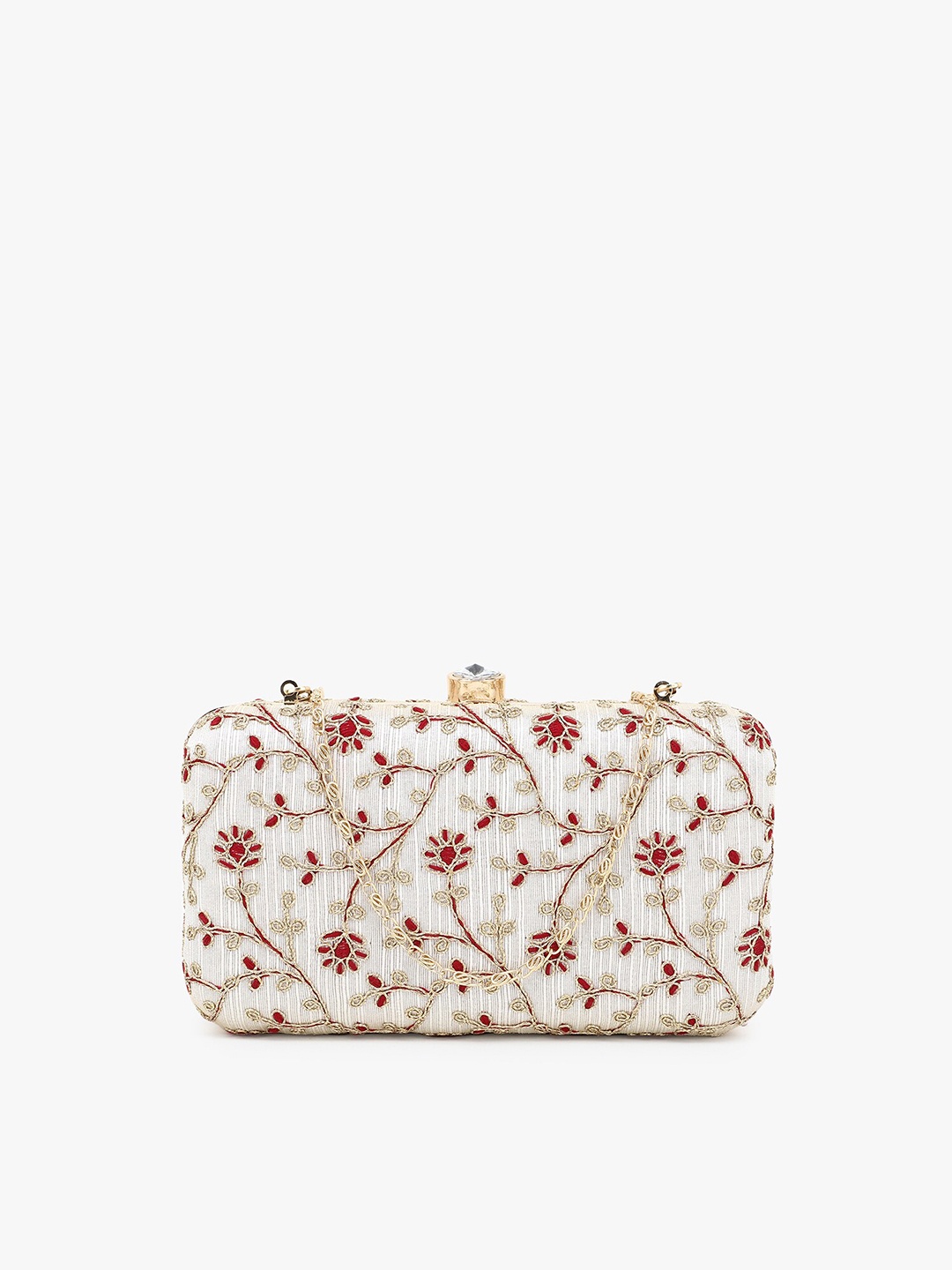 

Anekaant Gold-Toned & Red Embroidered Box Clutch