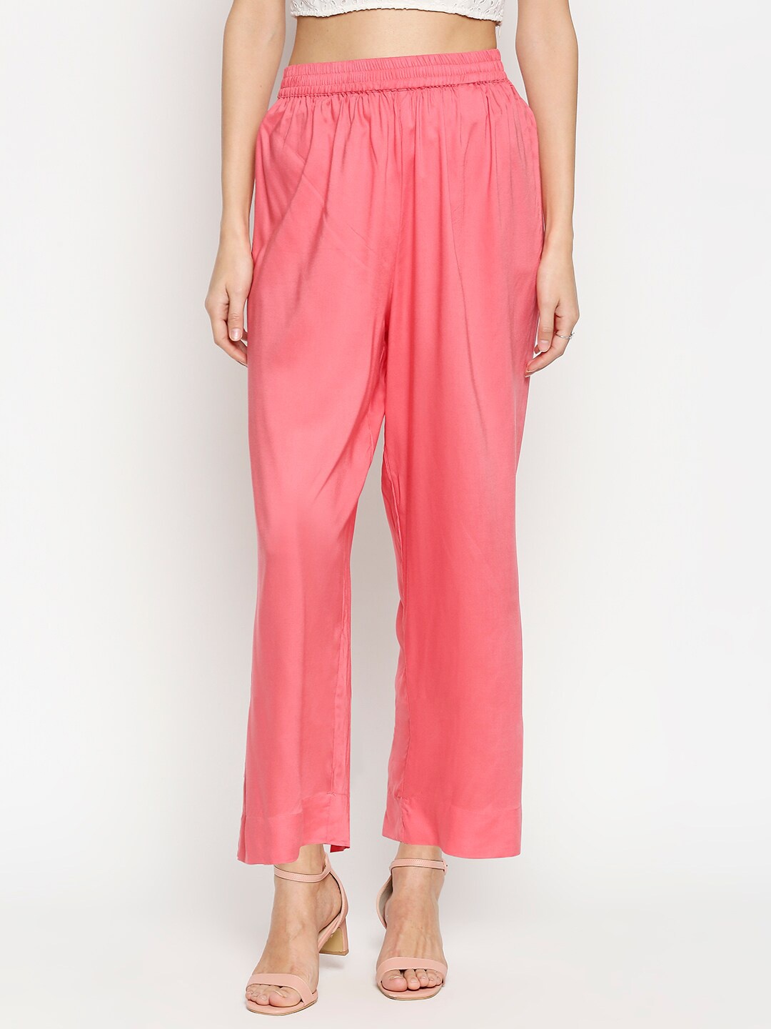 

RANGMANCH BY PANTALOONS Women Coral Solid Flared Palazzo