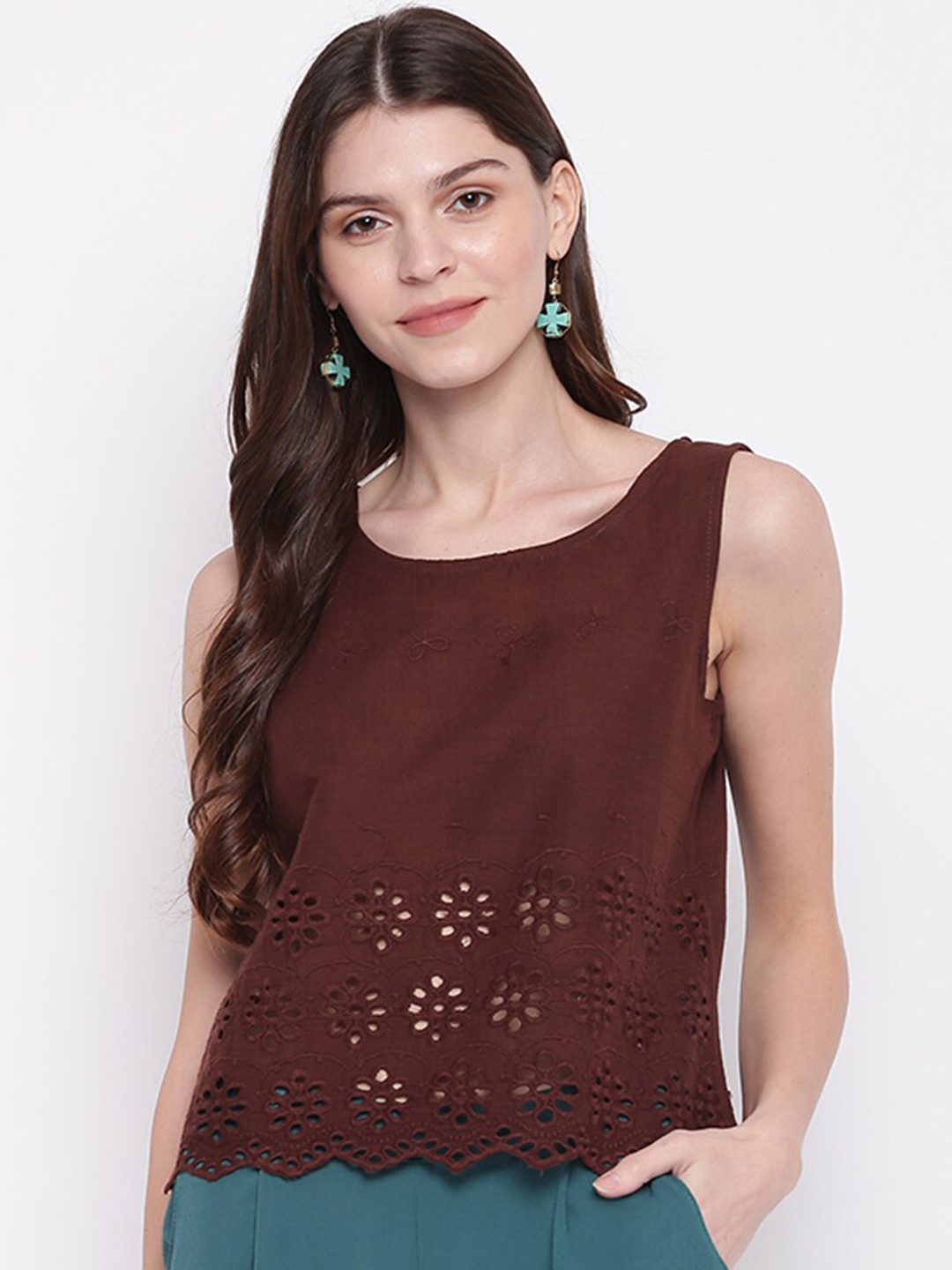 

Mayra Coffee Brown Self Design Top