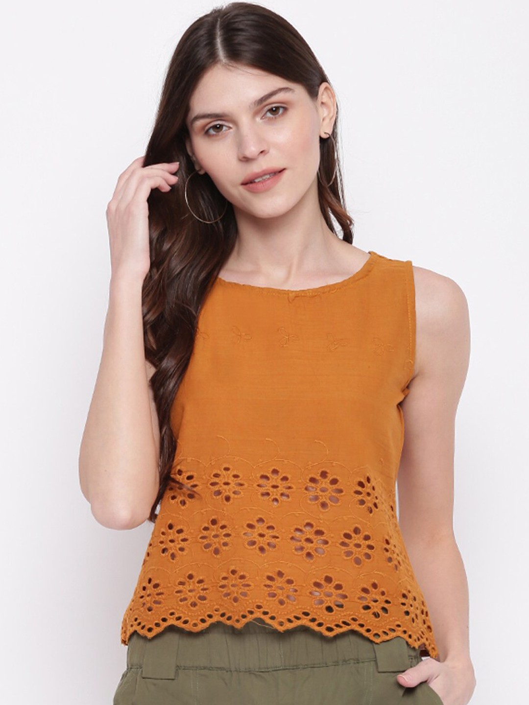 

Mayra Rust Orange Cotton A-Line Top