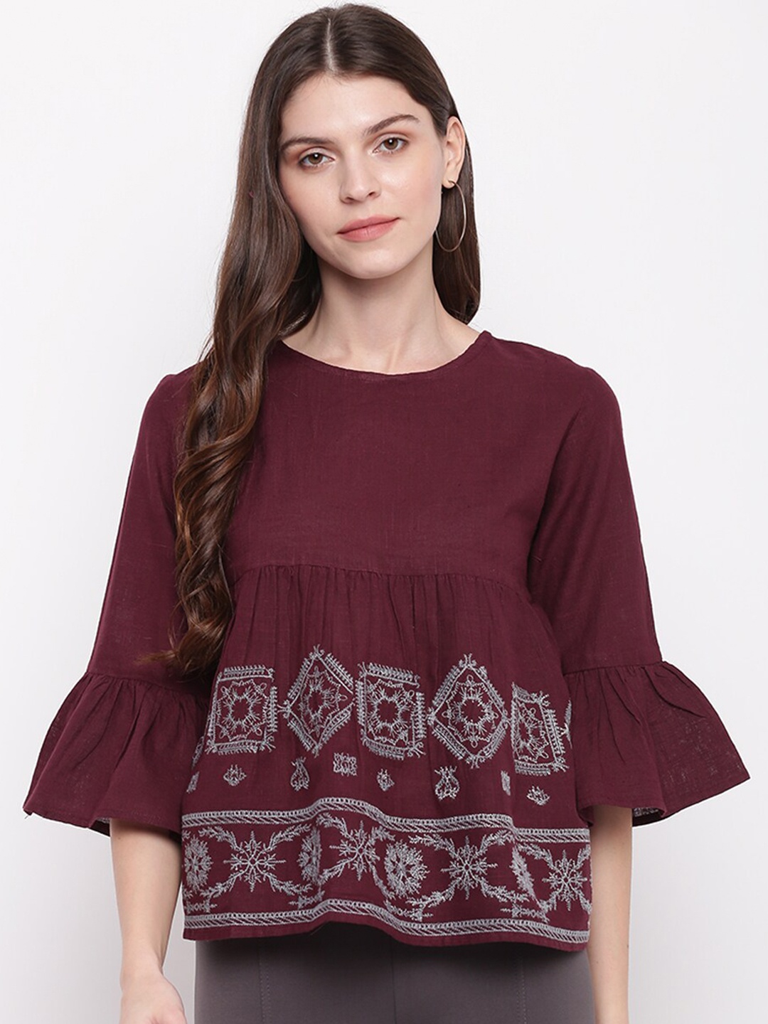 

Mayra Coffee Brown Printed A-Line Top