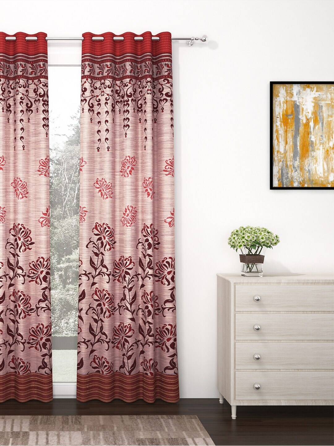 

Story@home Maroon Floral Jacquard Single Long Door Curtain