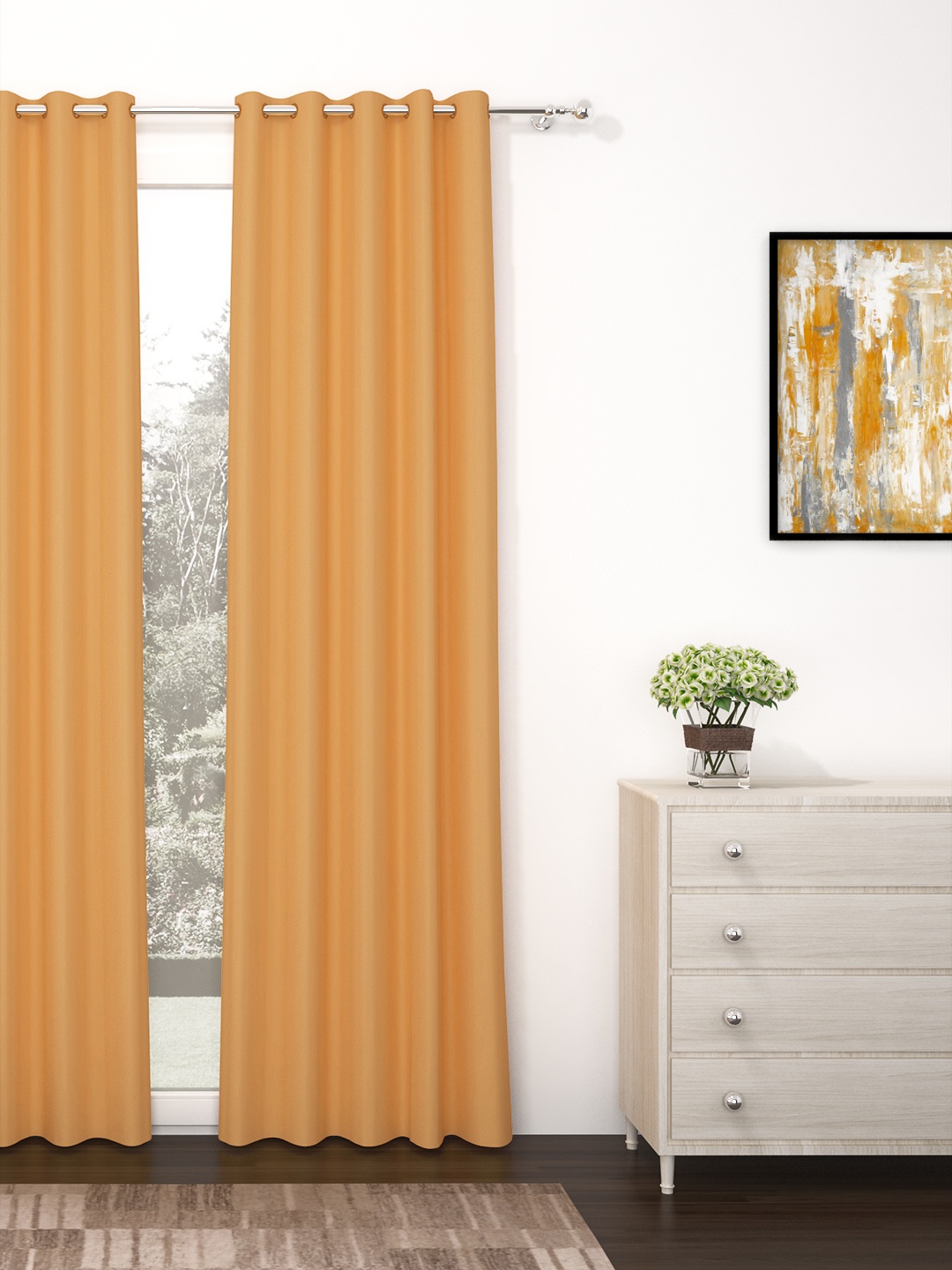 

Story@home Mustard Solid Faux Silk Blackout Single Door Curtain