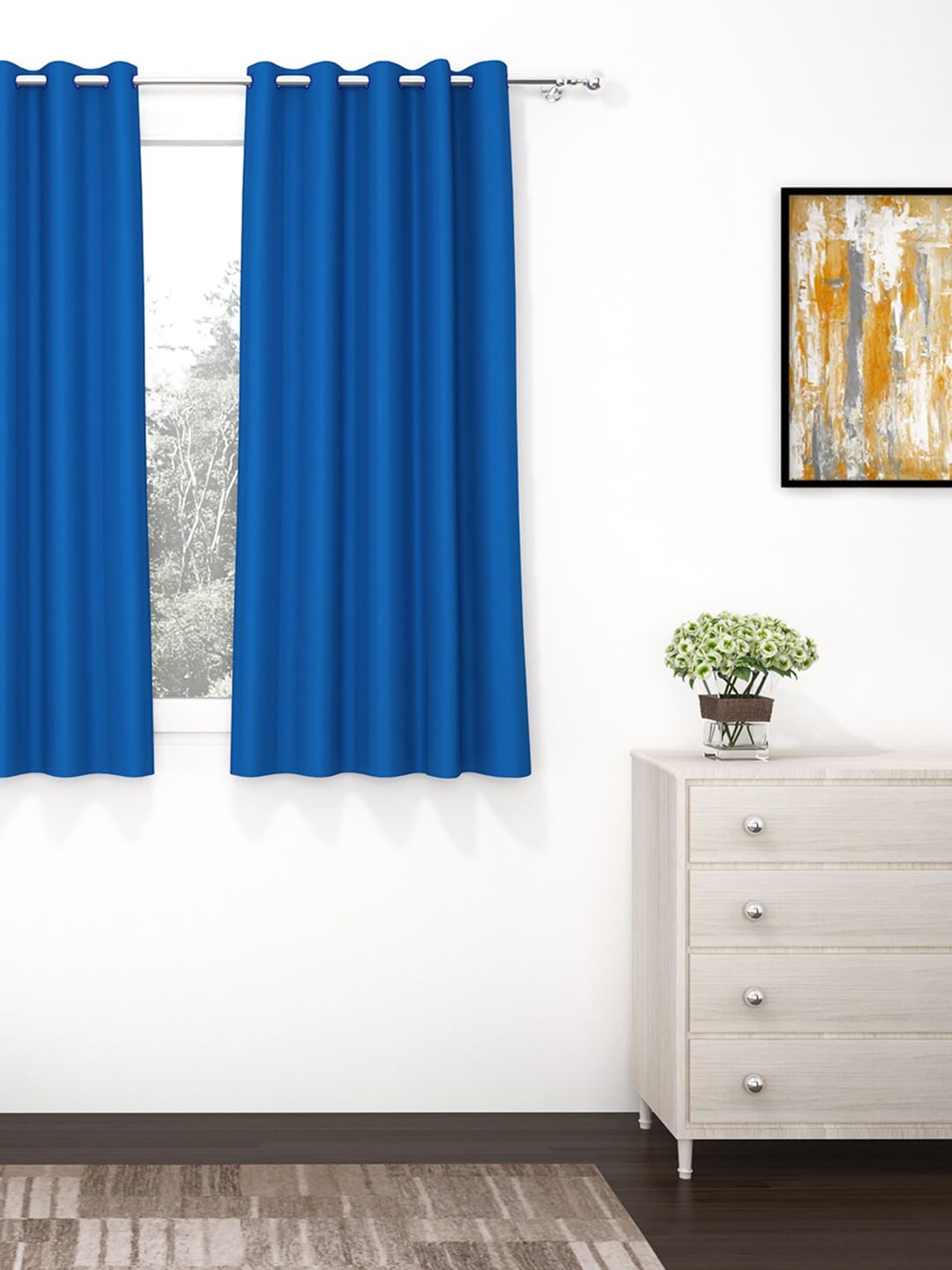 

Story@home Blue Solid Faux Silk Blackout Single Window Curtain