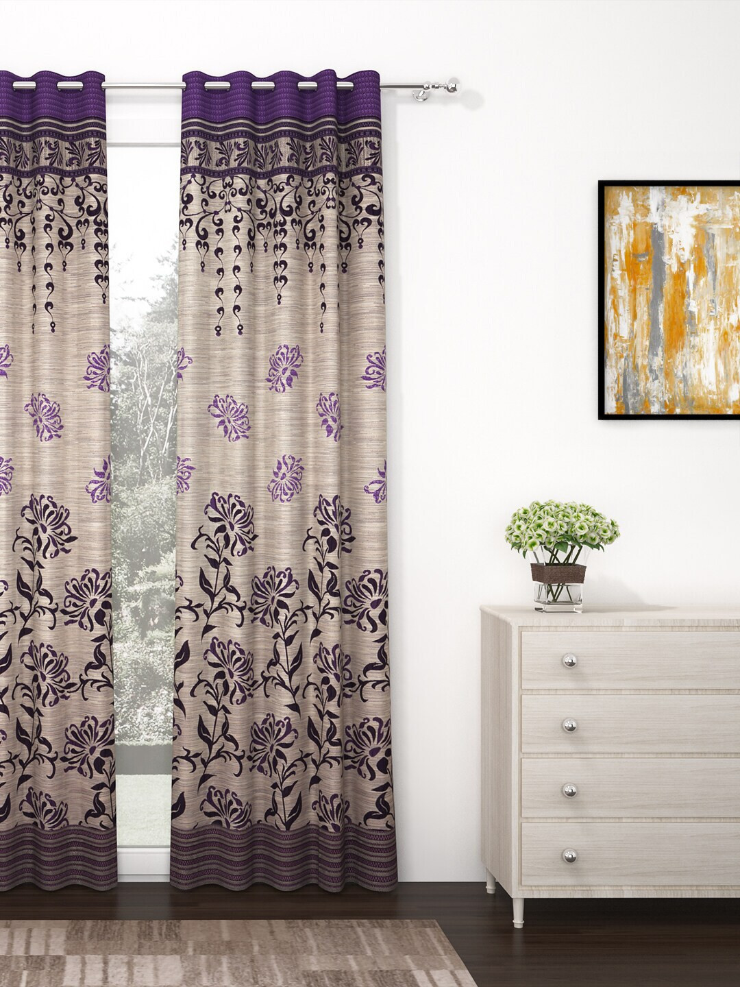 

Story@home Purple Floral Jacquard Single Long Door Curtain