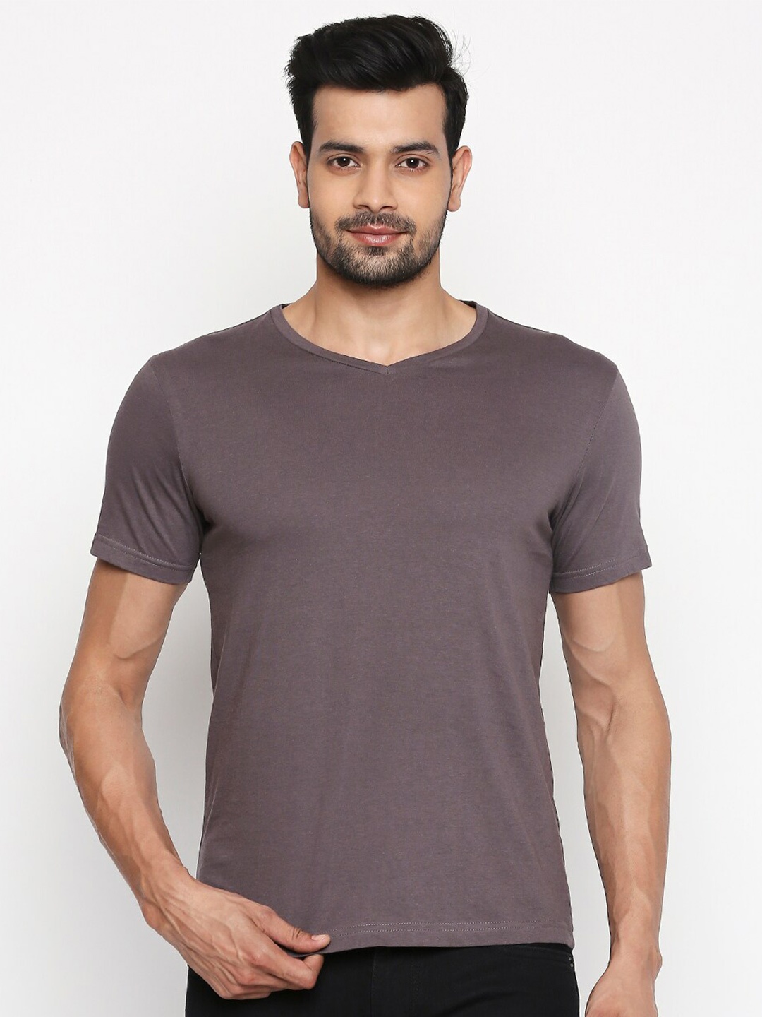 

People Men Grey V-Neck T-shirt