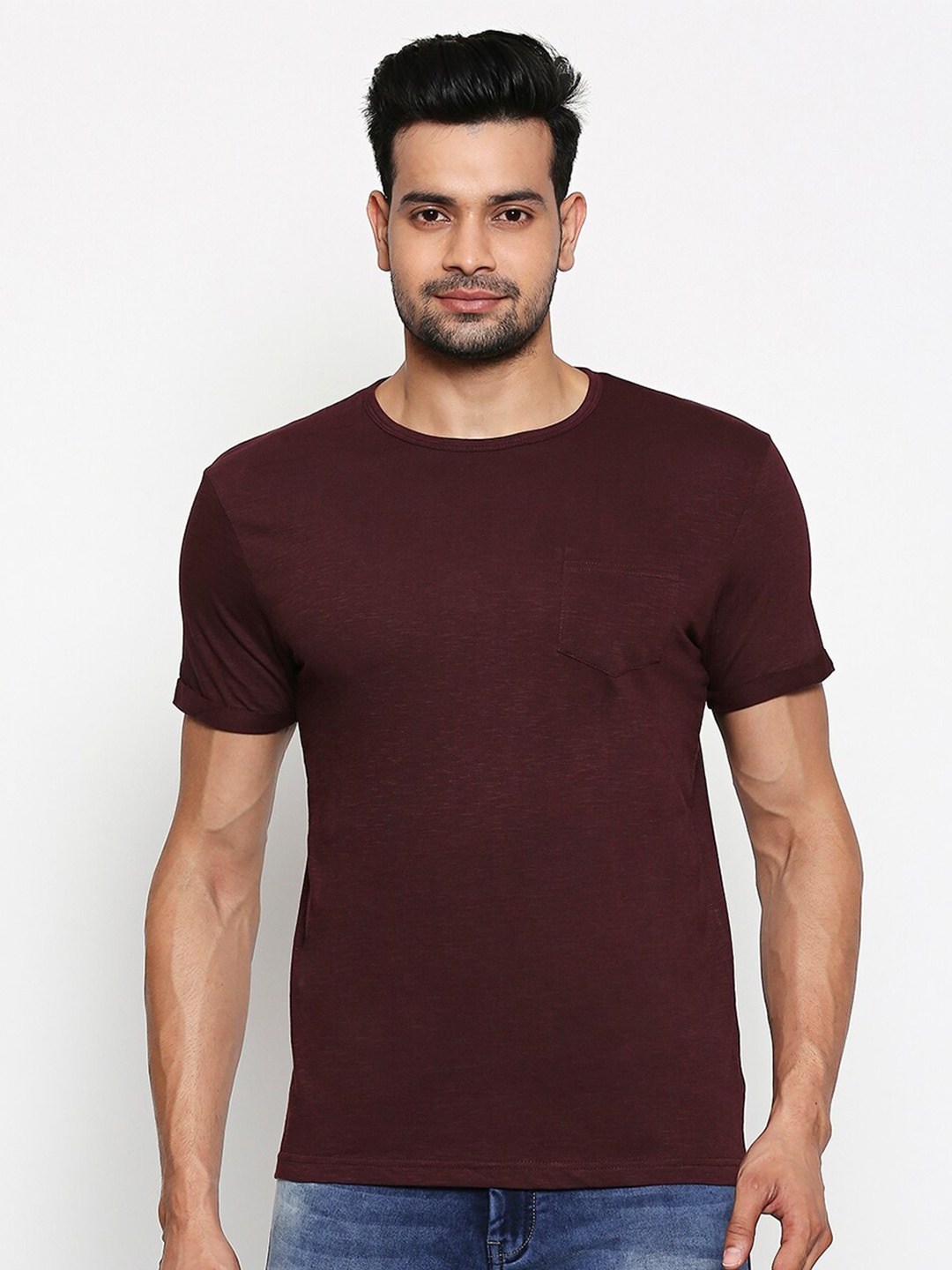 

People Men Maroon Cotton T-shirt