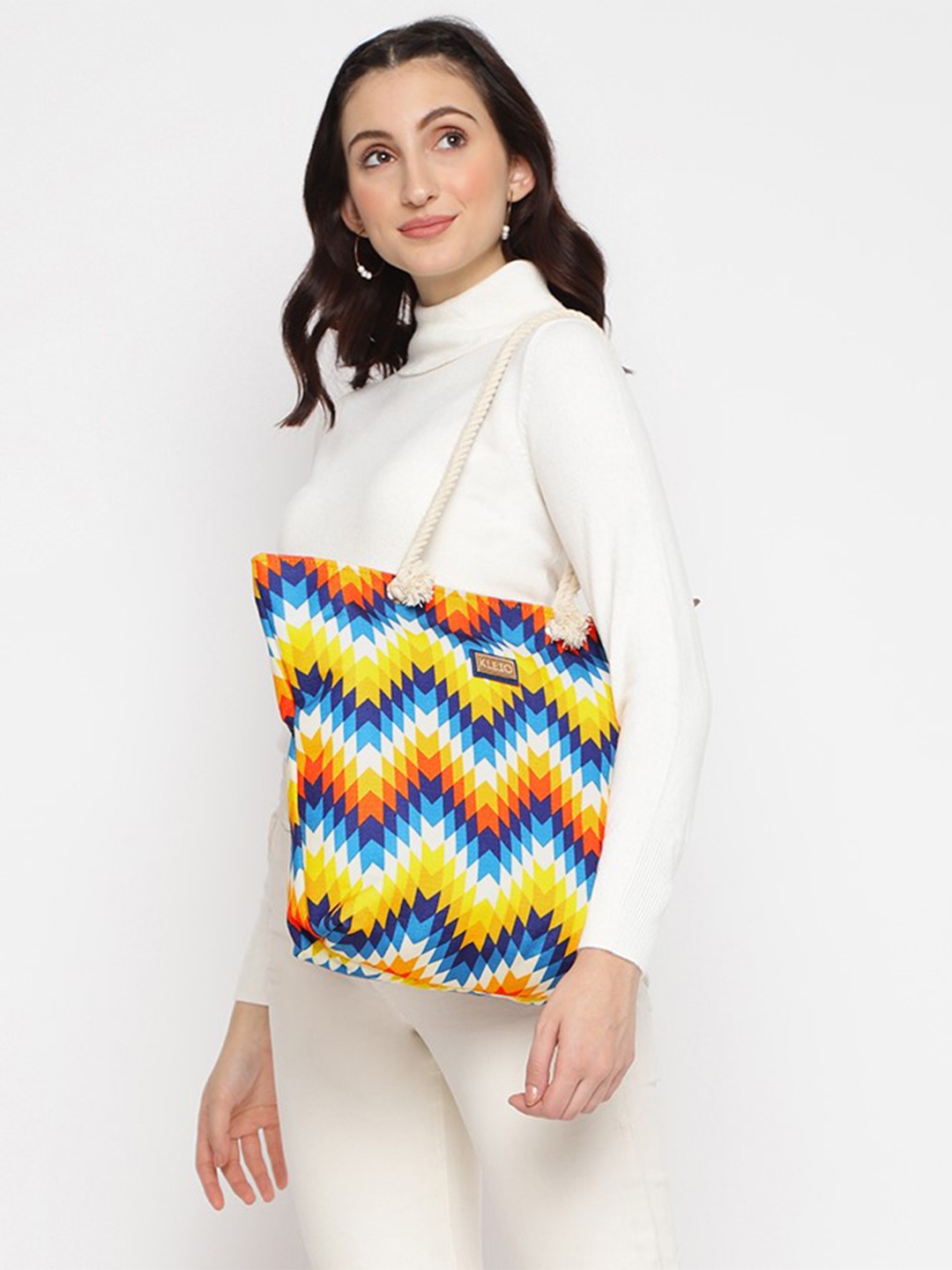 

KLEIO Chevron Print Canvas Beach Shoulder Tote Bag, Multi