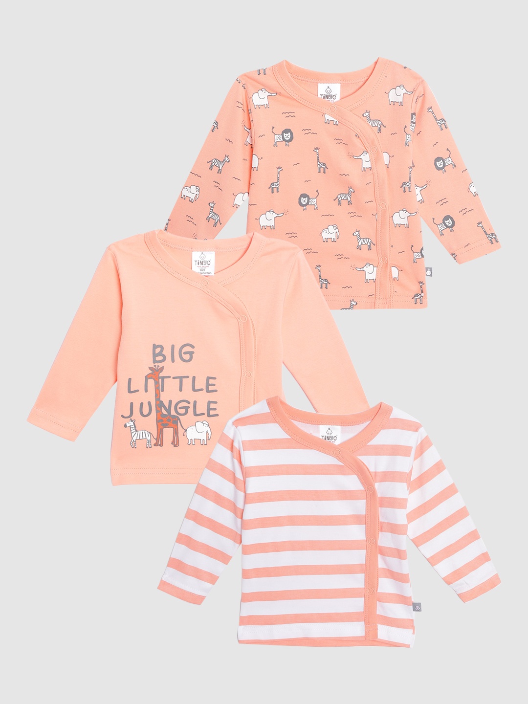 

TINYO Infant Boys Pack of 3 Pure Cotton Jhablas, Peach