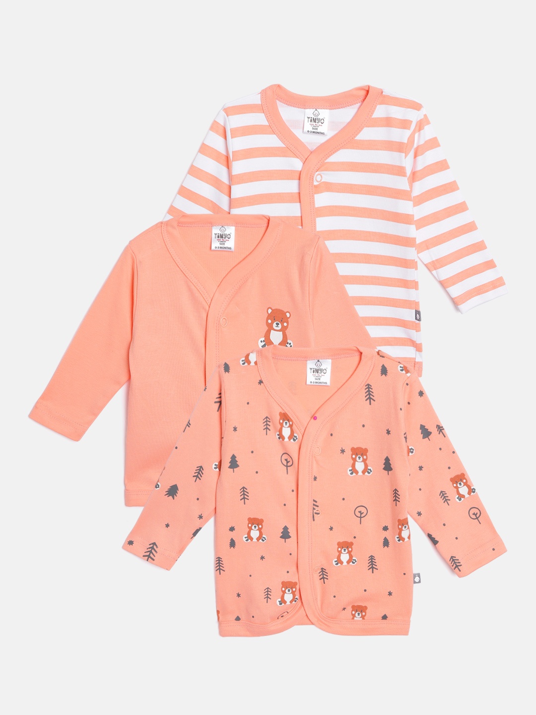 

TINYO Infant Boys Pack of 3 Pure Cotton Jhablas, Coral