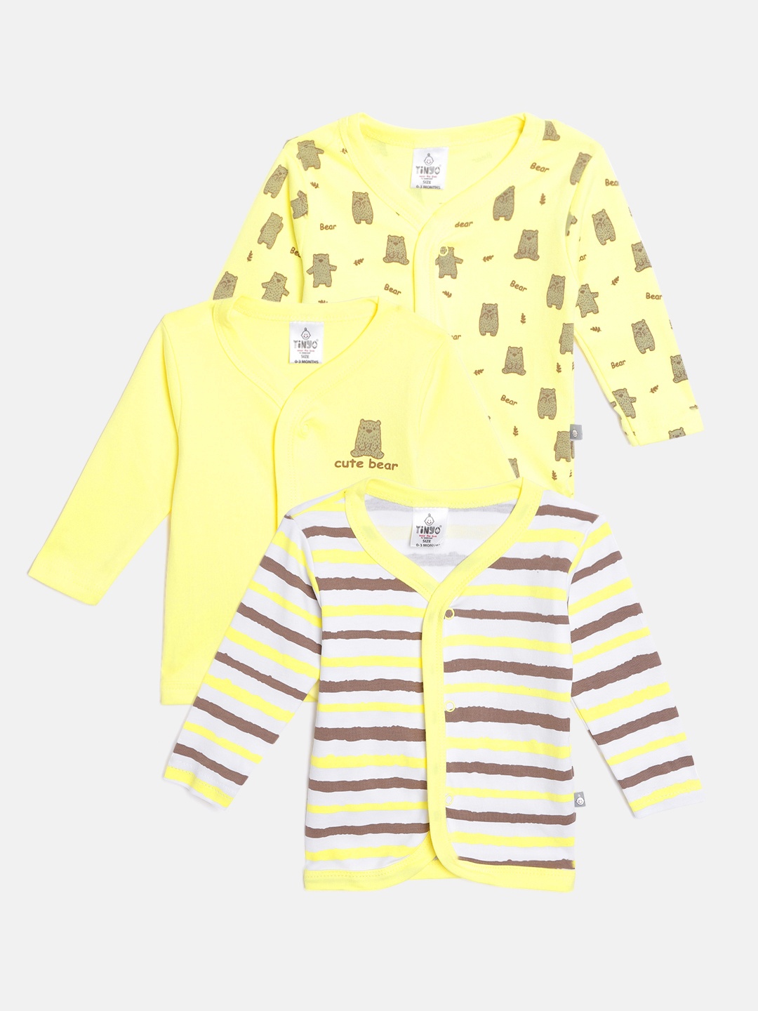 

TINYO Infant Boys Pack of 3 Pure Cotton Jhablas, Yellow