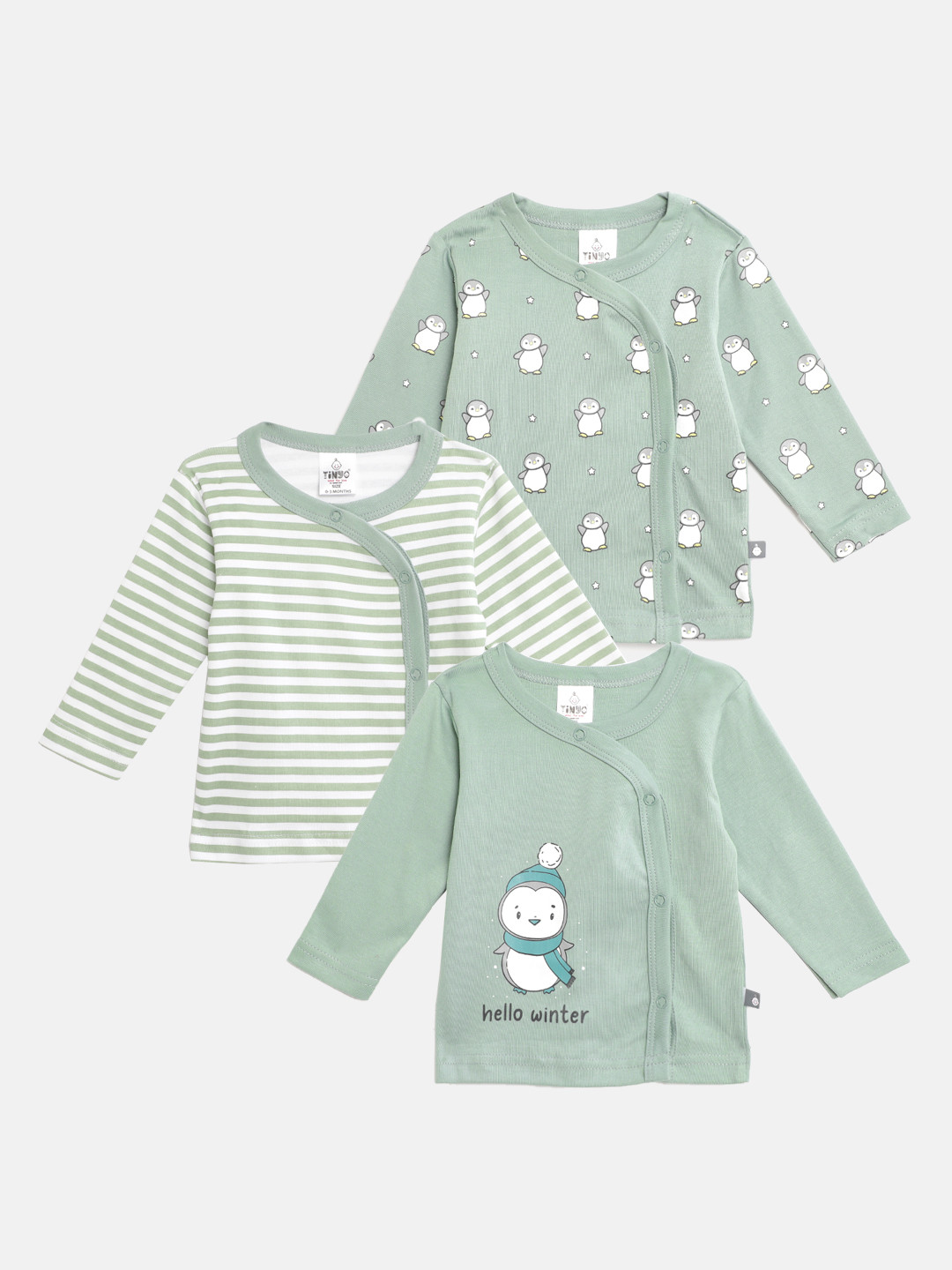 

TINYO Kids Green & White Pack of 3 Printed Cotton Jhablas