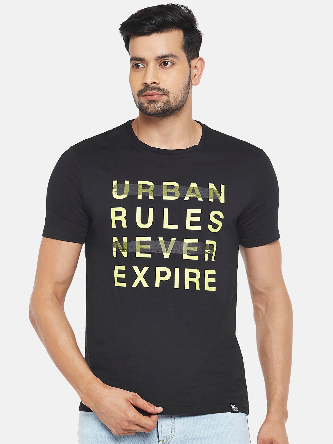 

People Men Black & Yellow Typography Printed T-shirt