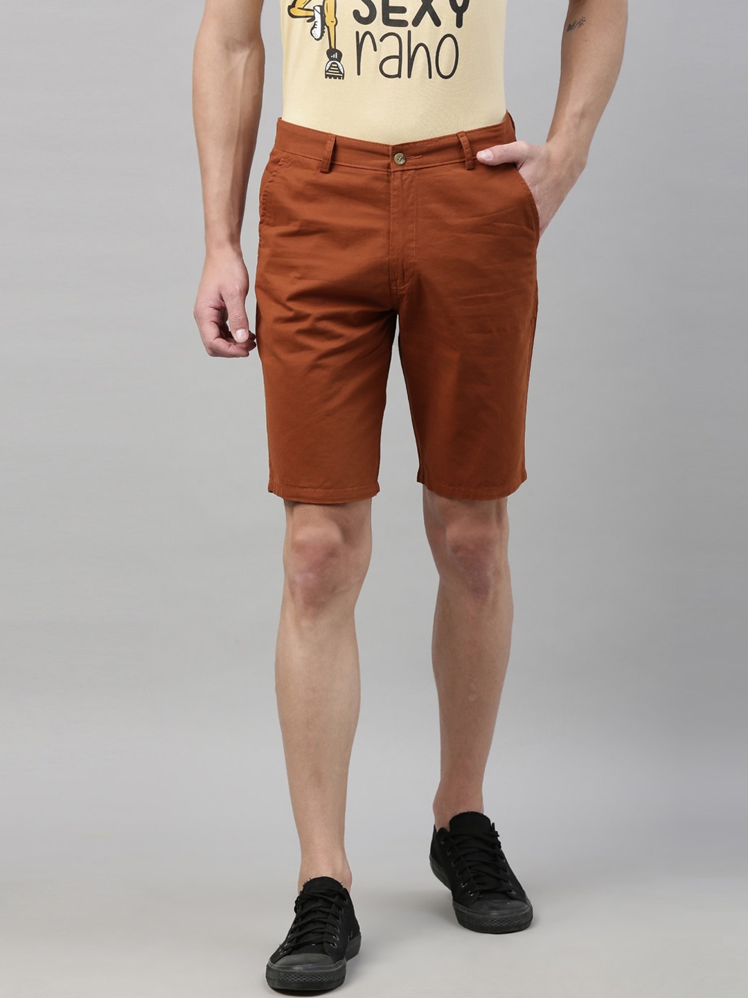 

Bushirt Men Rust Brown Pure Cotton Chino Shorts