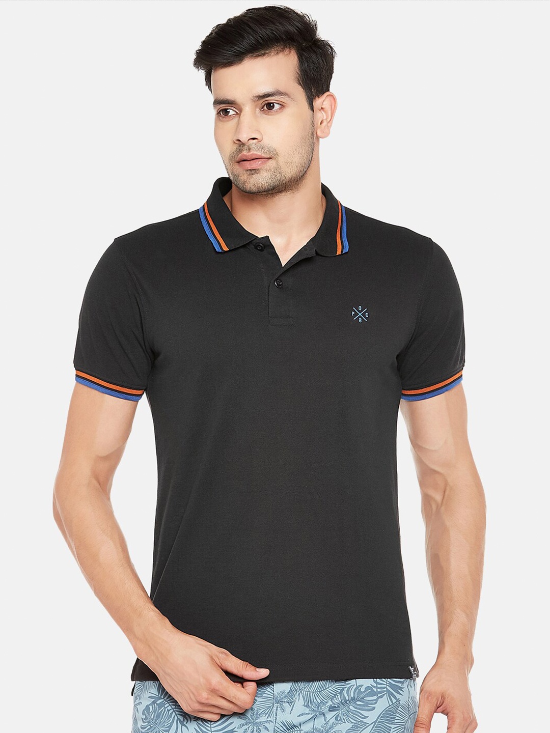 

People Men Black Polo Collar T-shirt