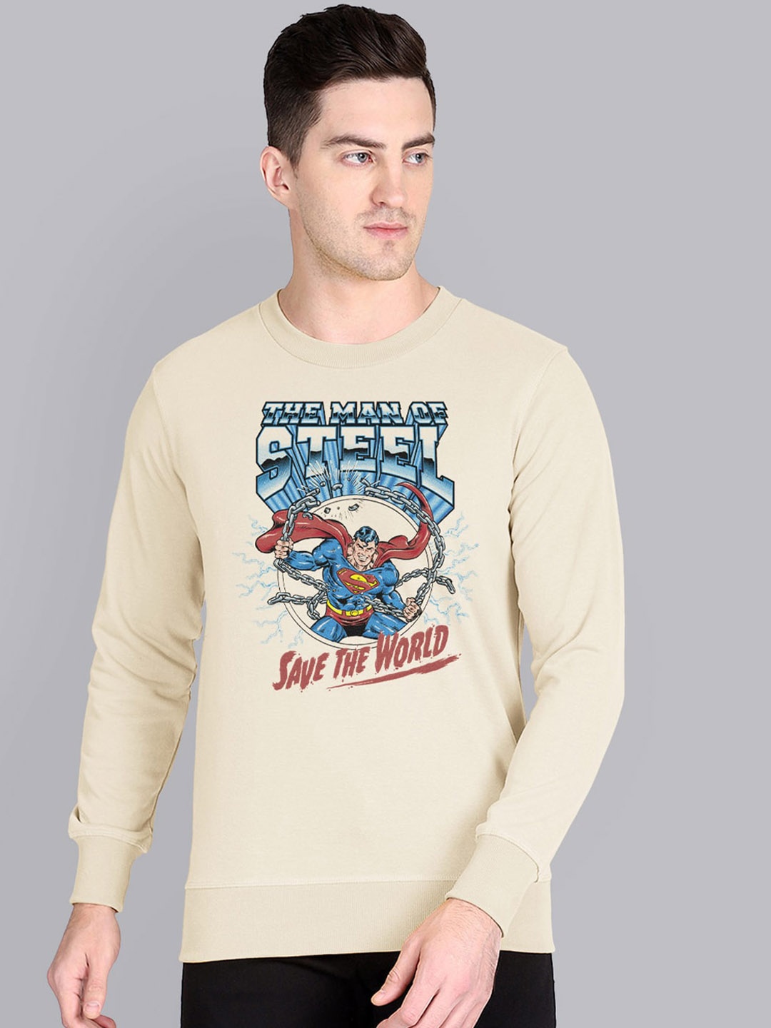 

Free Authority Men Cream-Coloured & Blue Superman Printed Sweatshirt