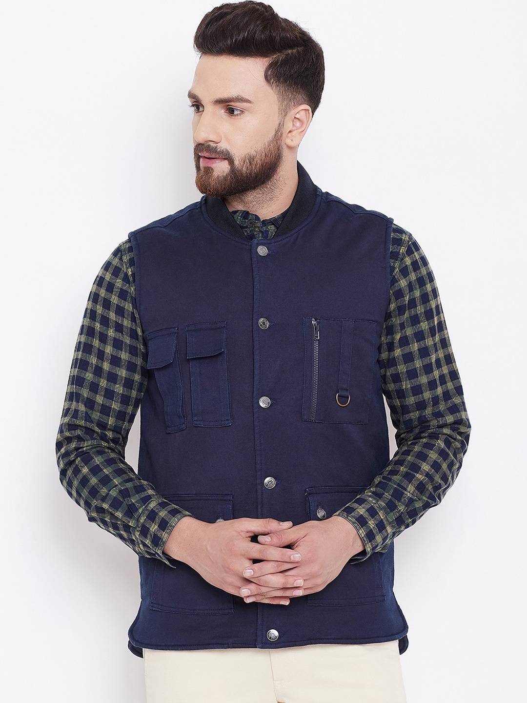 

Canary London Men Navy Blue Cotton Tailored Jacket