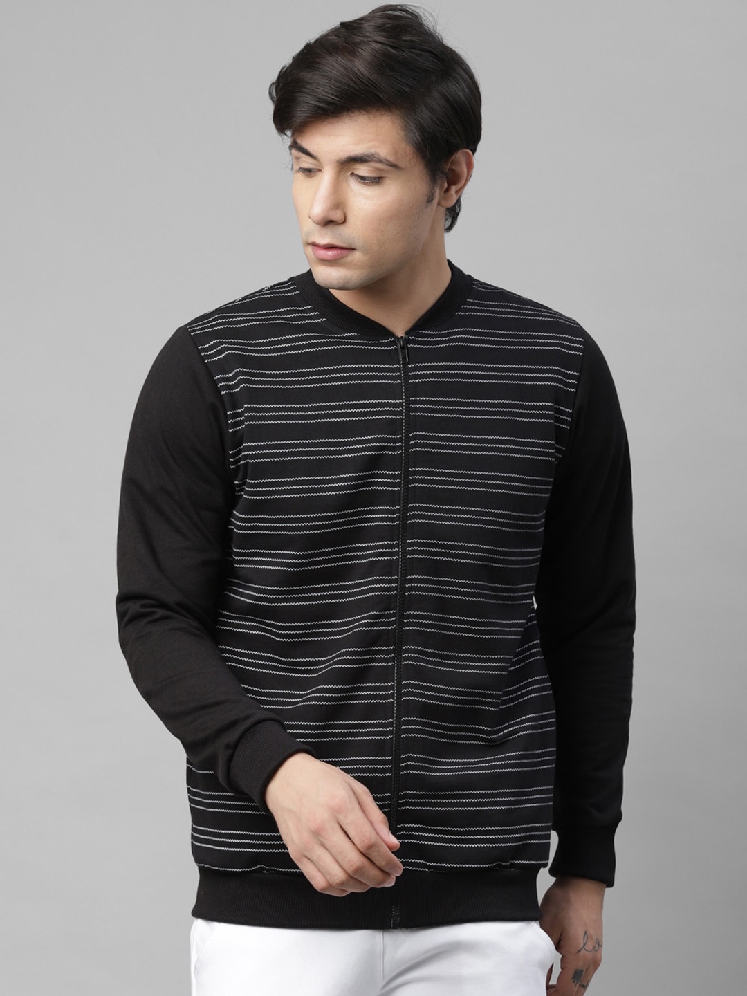 

Rigo Men Striped Open Casual Pullover Sweatshirt, Black