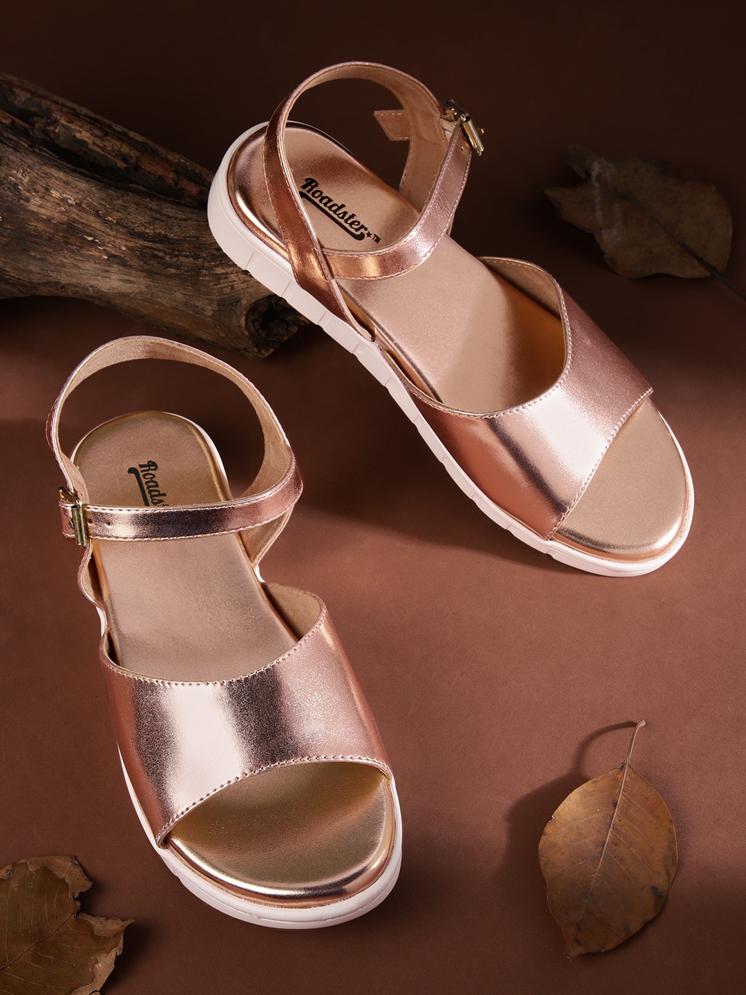 

Roadster Women Rose Gold-Toned Solid Open Toe Flats