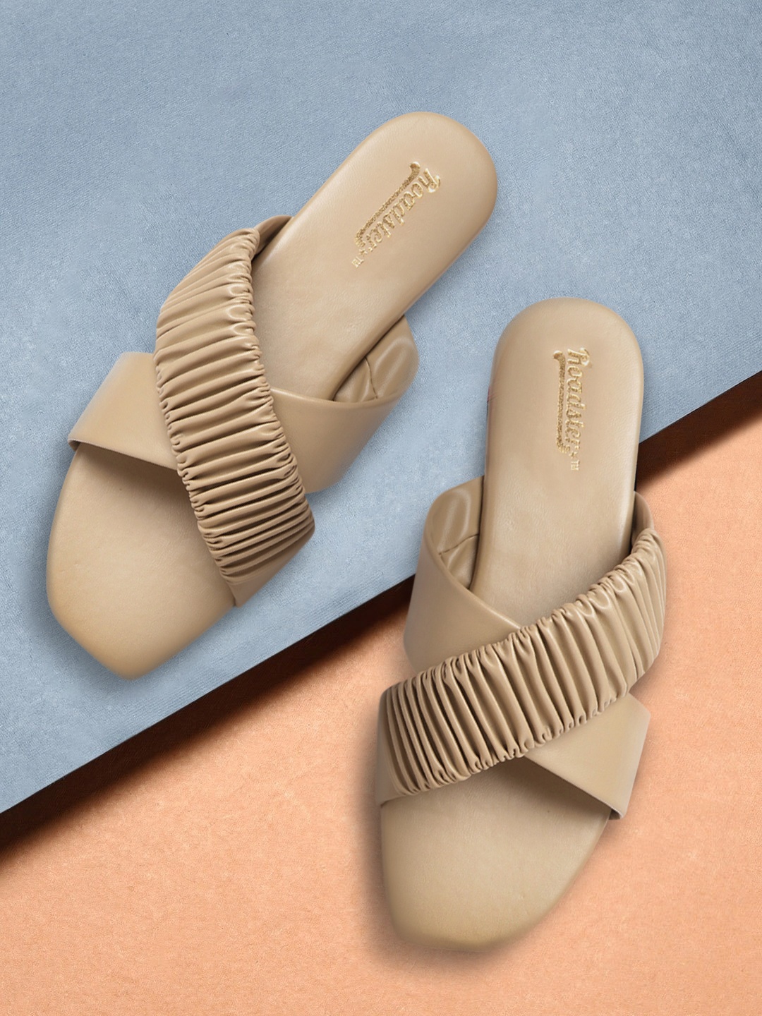 

The Roadster Lifestyle Co Women Beige Ruched Open Toe Flats