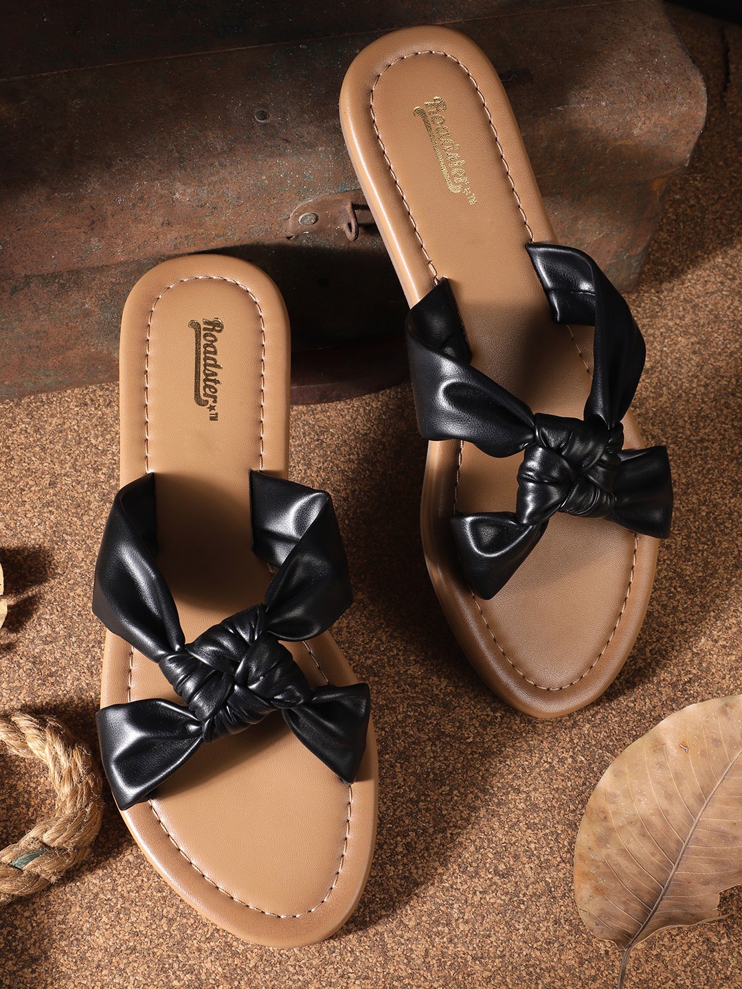 

Roadster Women Black Solid Open Toe Flats