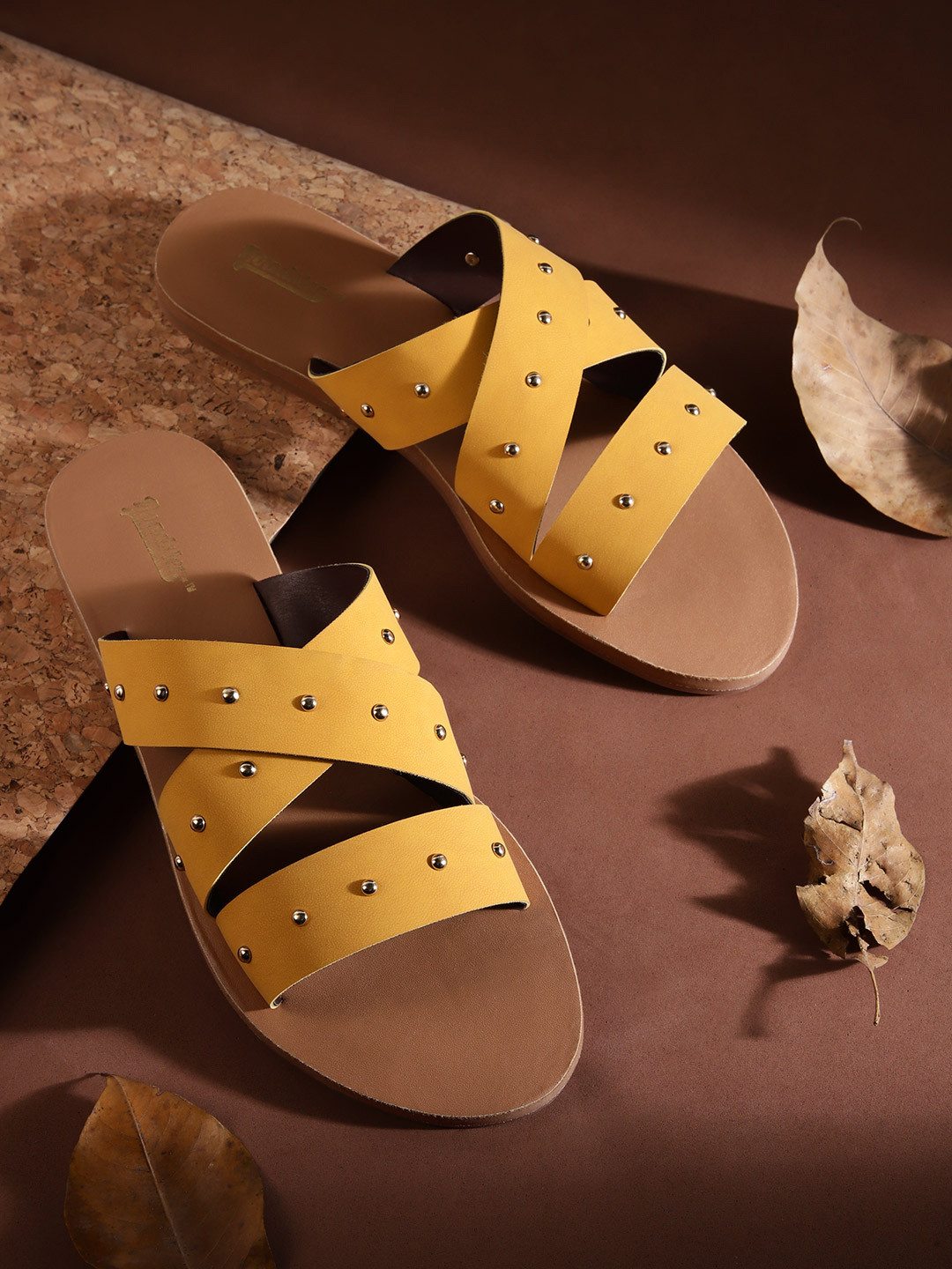 

The Roadster Lifestyle Co Women Mustard Yellow Studded Open Toe Flats