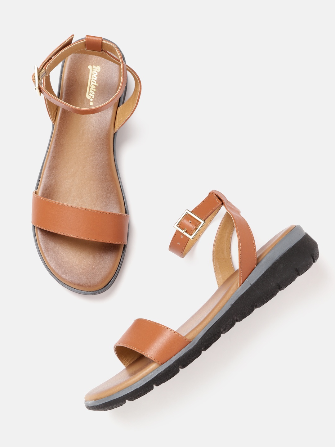 

The Roadster Lifestyle Co Women Tan Brown Solid Mid-Top Open Toe Flats