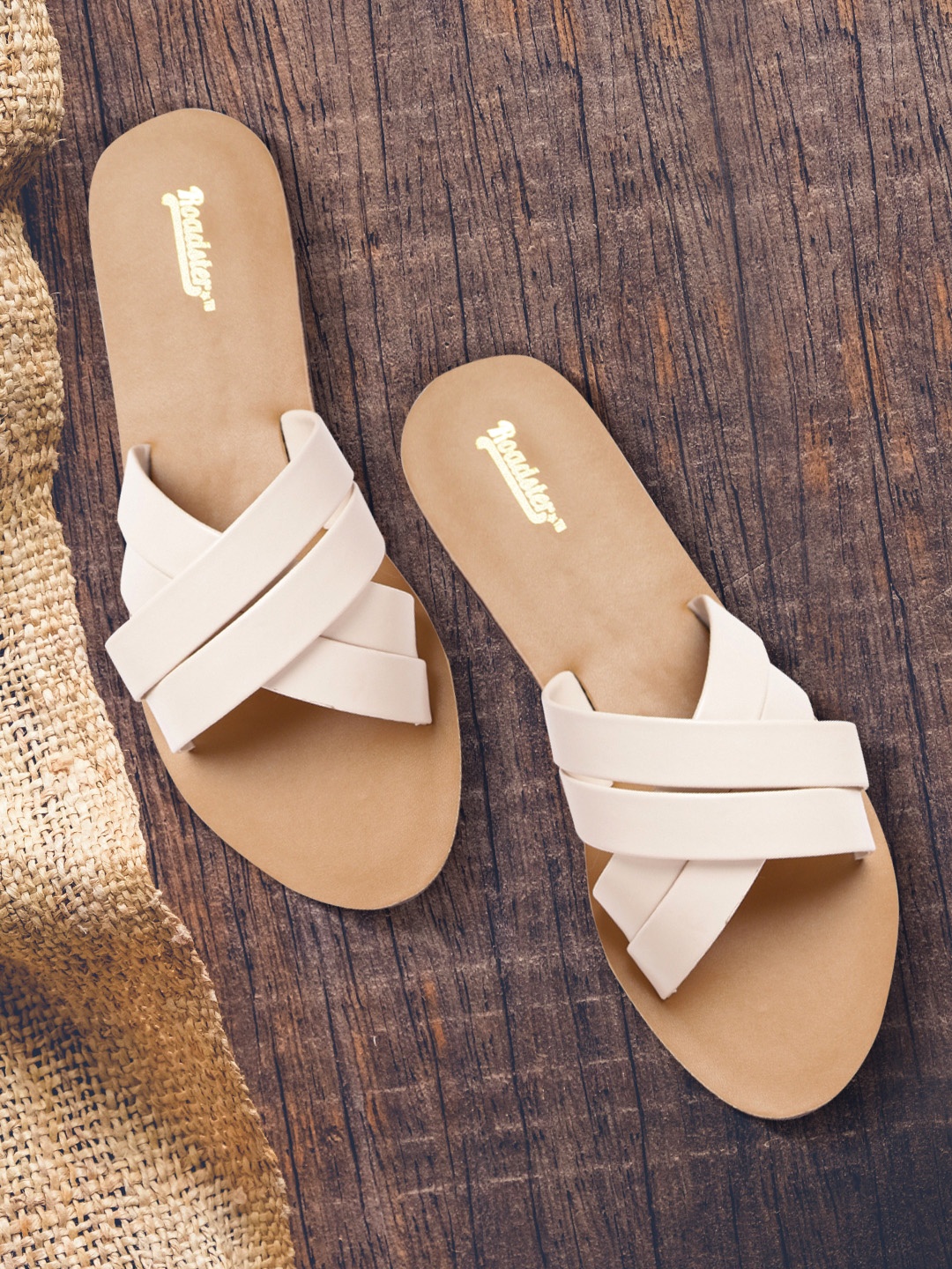 

The Roadster Lifestyle Co Women Off-White Solid Strappy Open Toe Flats