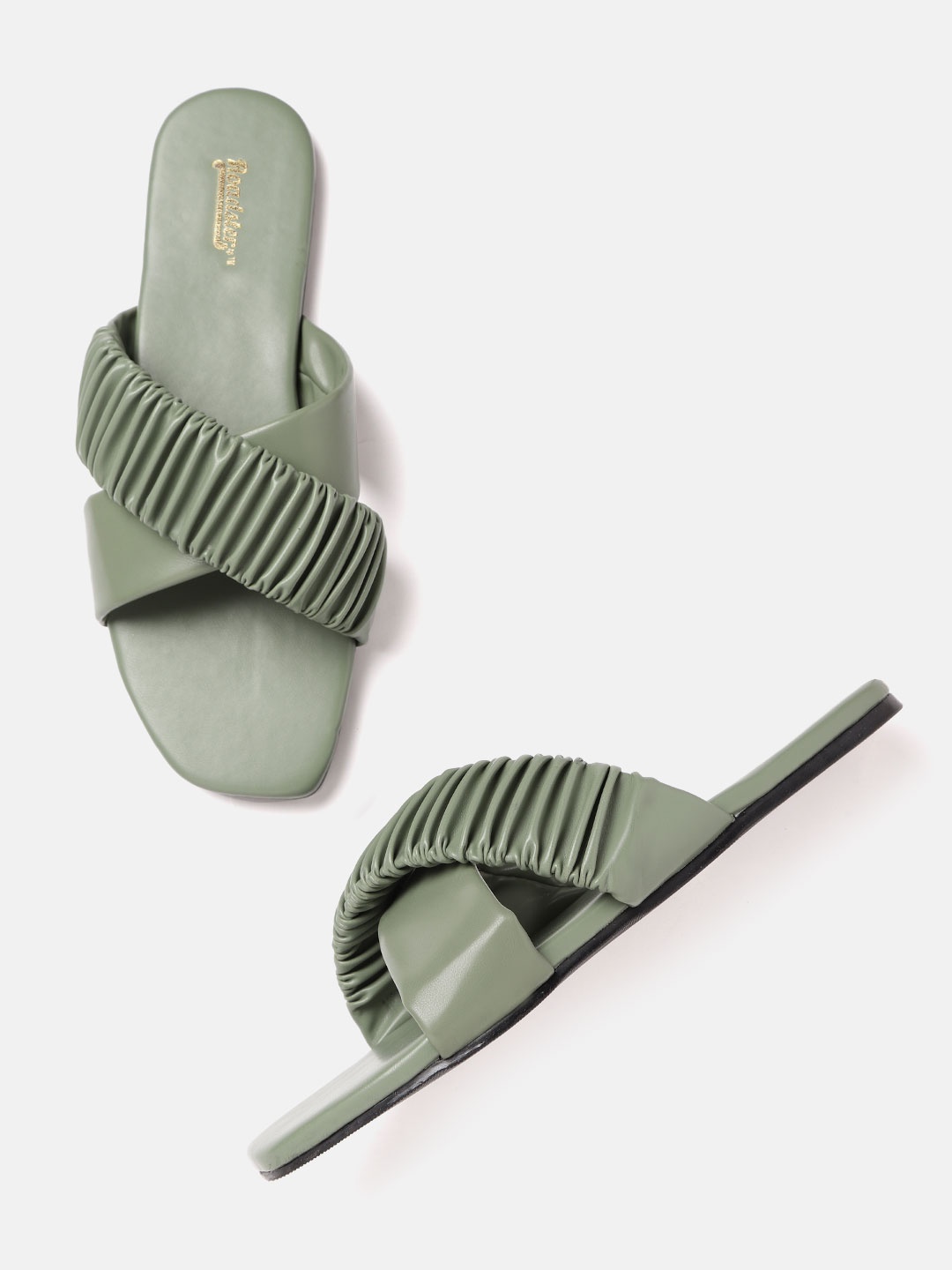 

The Roadster Lifestyle Co Women Olive Green Ruched Open Toe Flats
