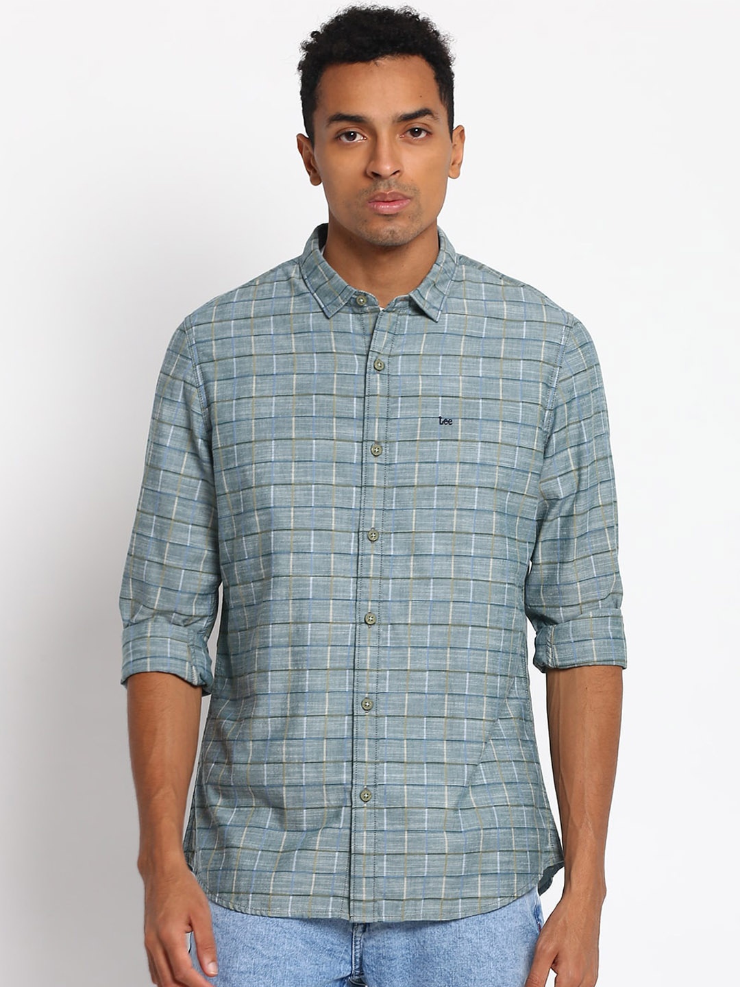 

Lee Men Green Slim Fit Opaque Checked Casual Shirt