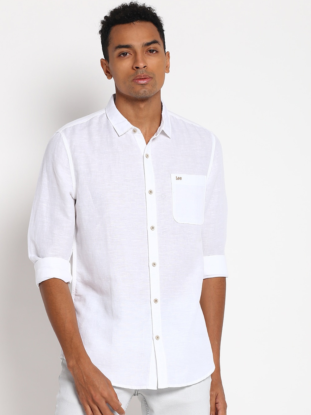 

Lee Men White Slim Fit Opaque Casual Cotton Shirt