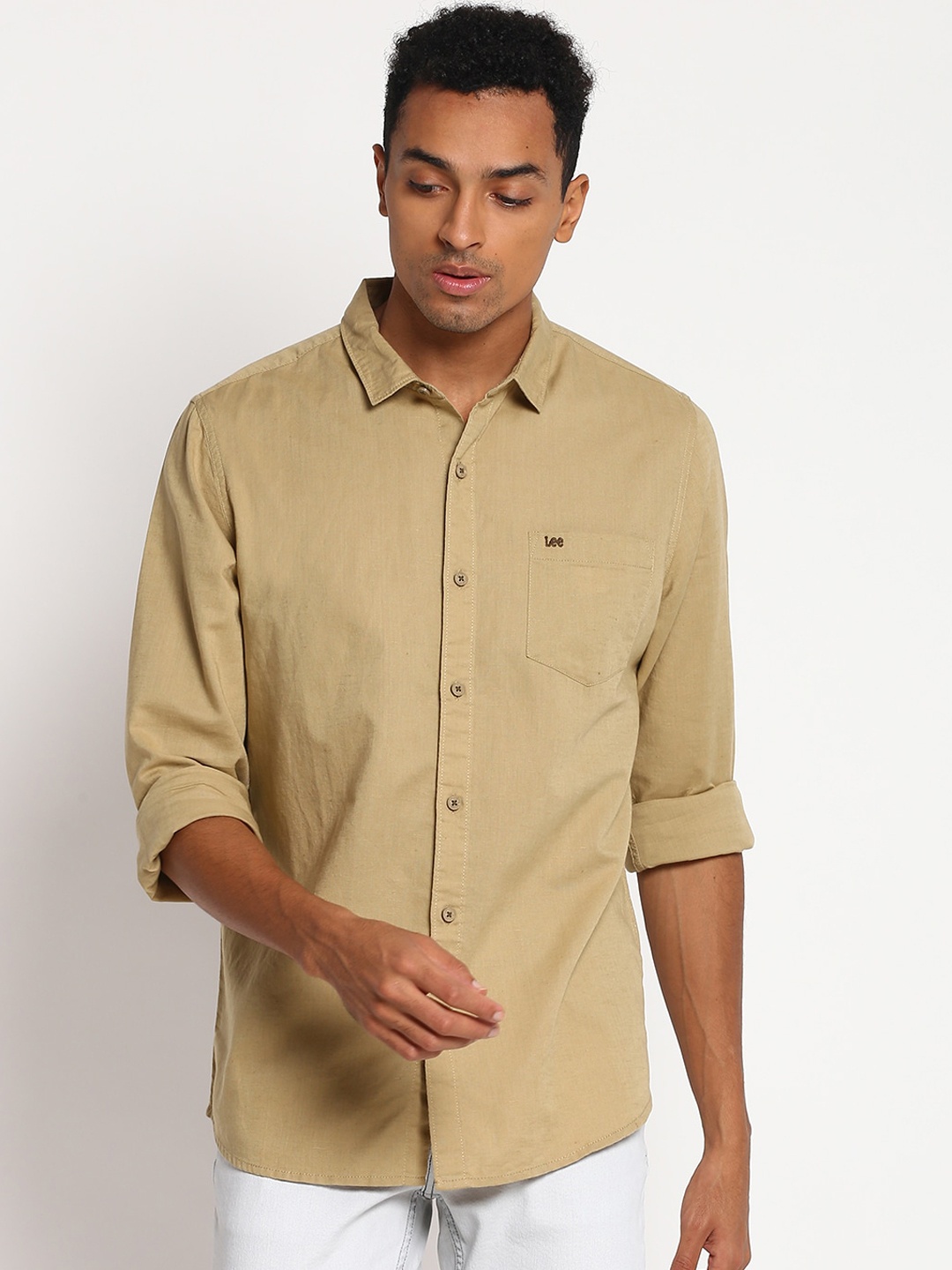 

Lee Men Khaki Slim Fit Opaque Casual Shirt