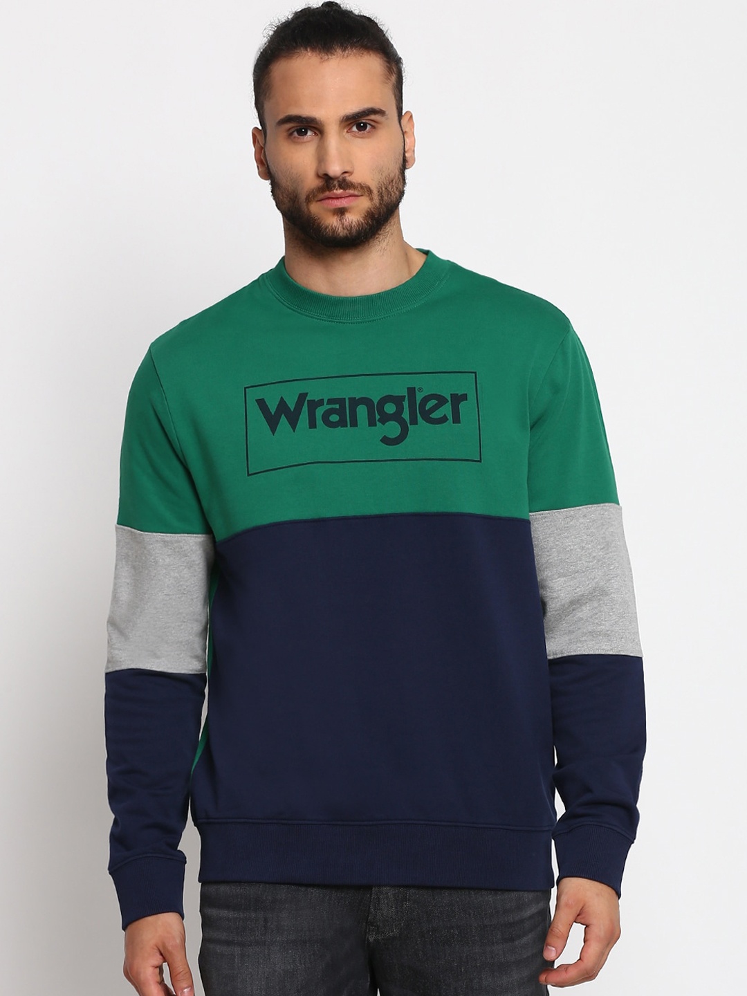

Wrangler Men Green & Blue Colourblocked Sweatshirt